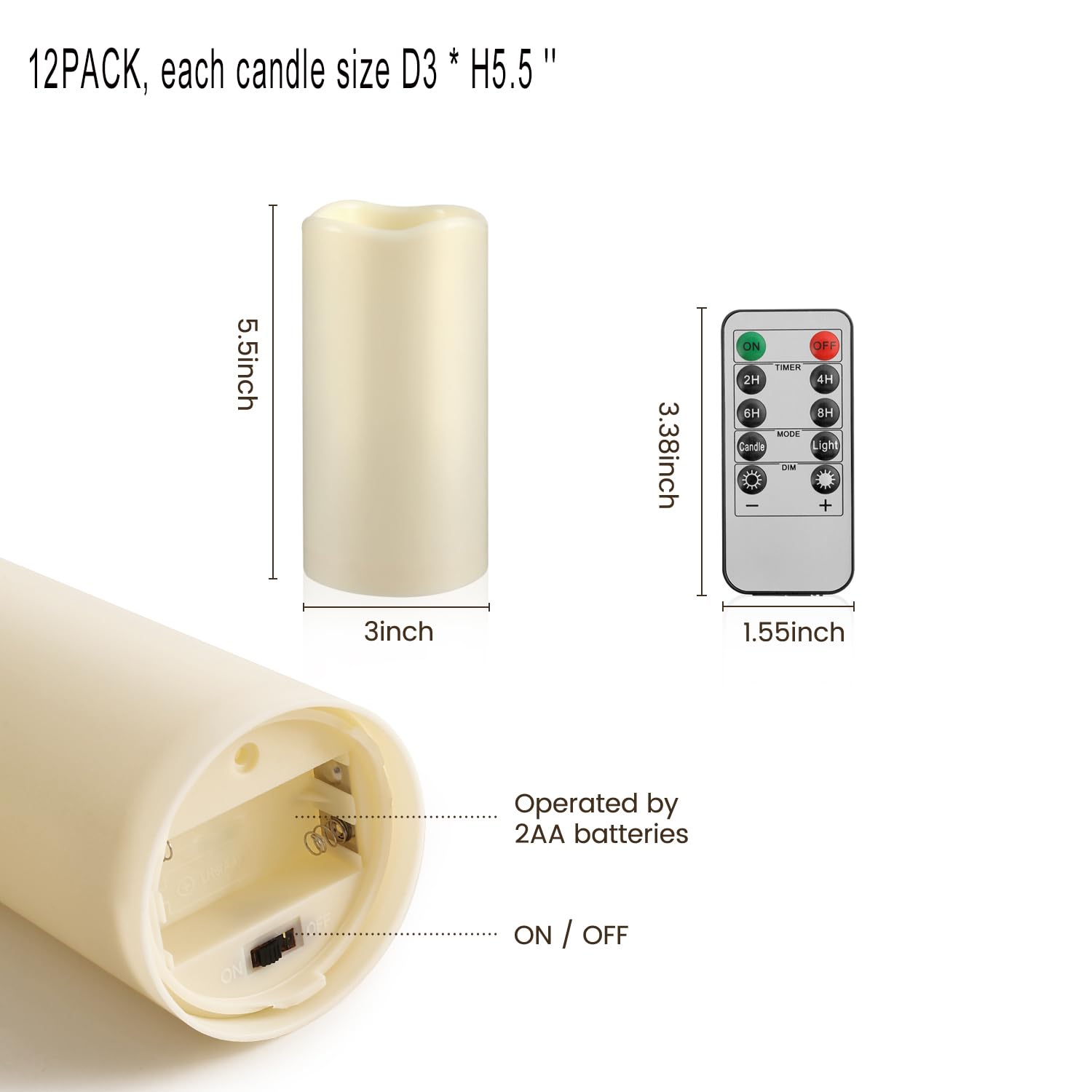 9Pack Outdoor Waterproof Plastic Flameless Candles With Remote Control Led Flickering Battery Operated Pillar Candles Cycling 24