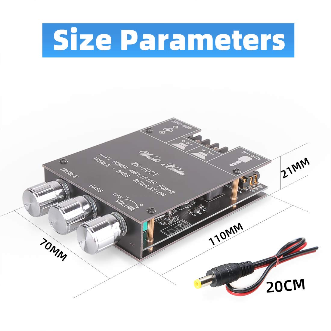 Damgoo Zk 502T Bluetooth Amplifier Board With Treble And Bass Control, Tpa3116D2 50W X 2, Dc:9 24V, Bluetooth 5.0 Amp Board For