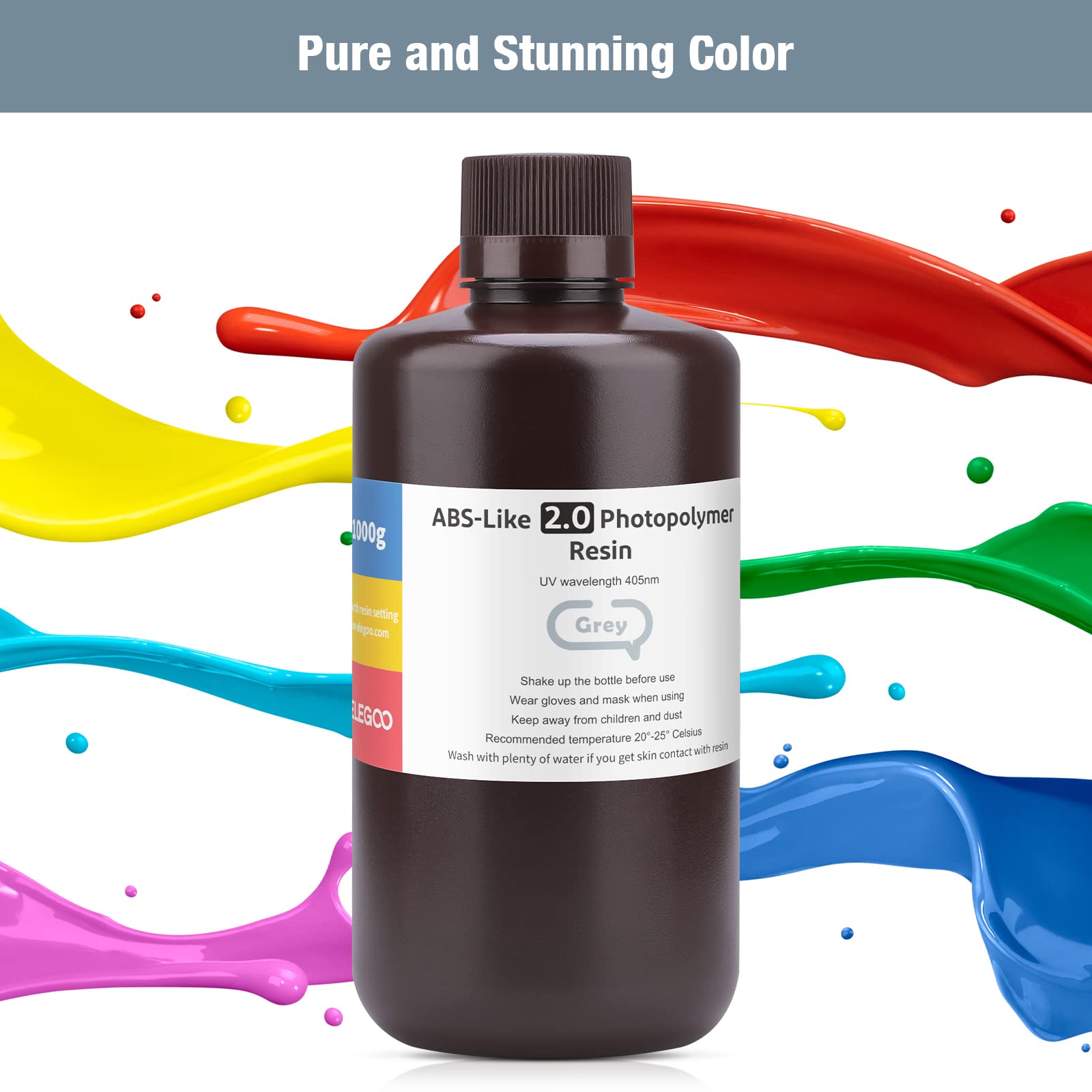 Elegoo Upgraded Abs Like 3D Printer Resin 2.0, 405Nm Uv Curing Lcd Resin High Precision Fast Curing Non Brittle Photopolymer Res