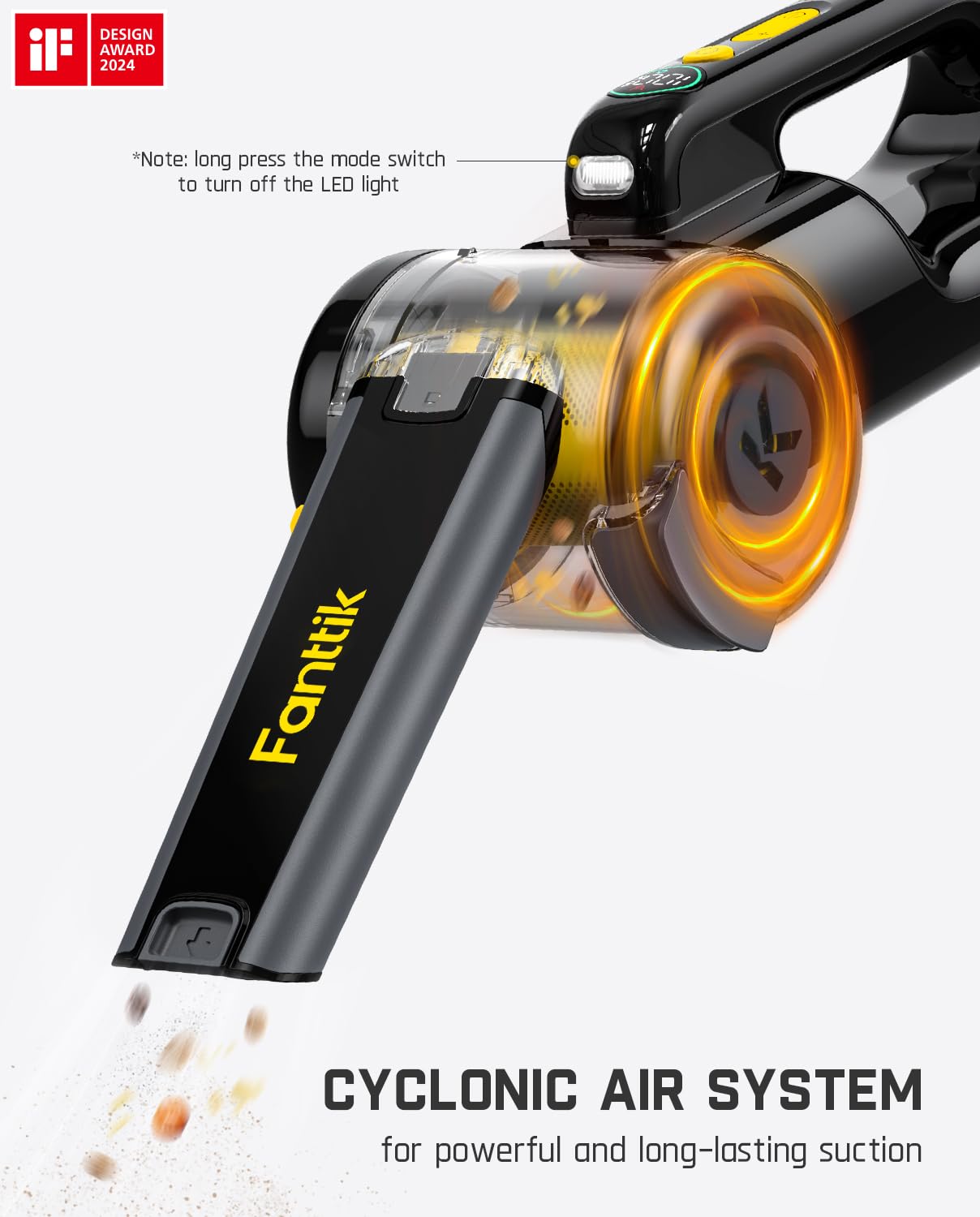 Fanttik Fold V10 Apex Pivot Car Vacuum, 17000Pa Handheld Vacuum Cordless High Power, Portable Vacuum, Smart Led Display, Dynamic