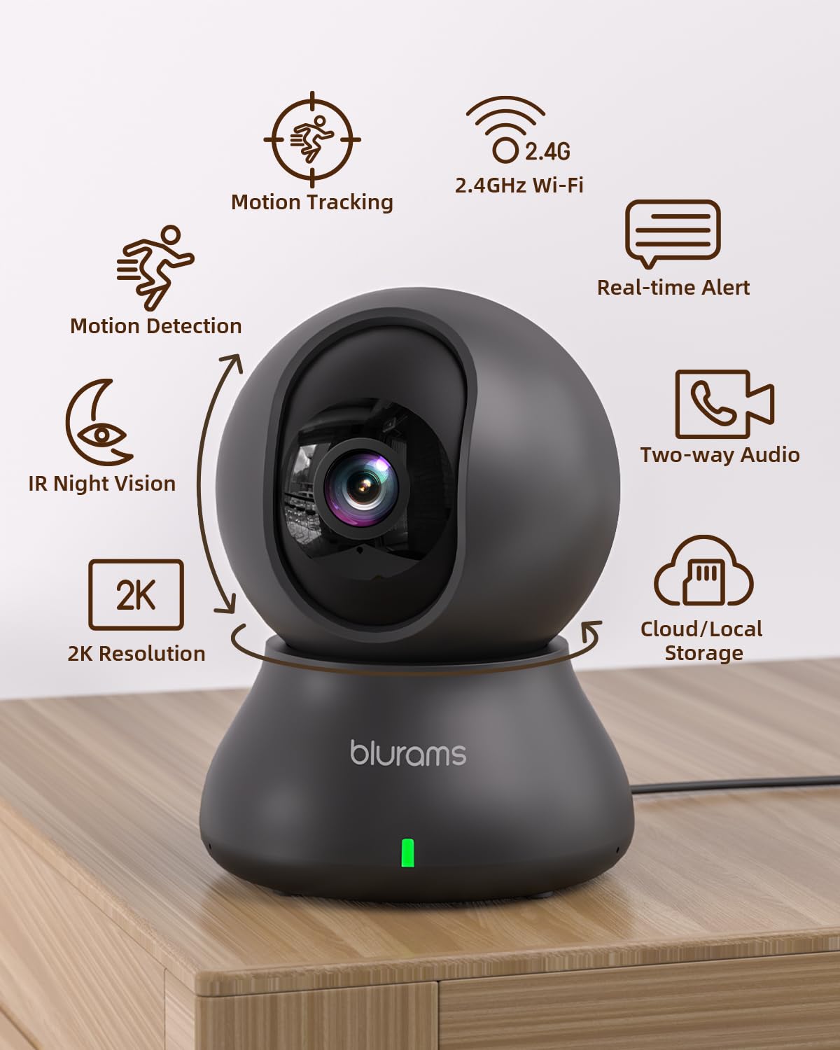 Blurams Security Camera, 2K Indoor Camera 360 Pet Camera For Home Security With Phone App, Motion Tracking, 2 Way Audio, Ir Nigh