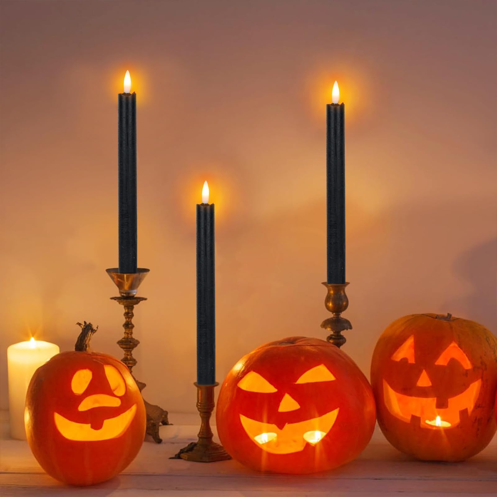Dromance Halloween Flameless Taper Candles Battery Operated With Remote And Timer, 3D Wick Flickering Led Taper Candles Skull Ba