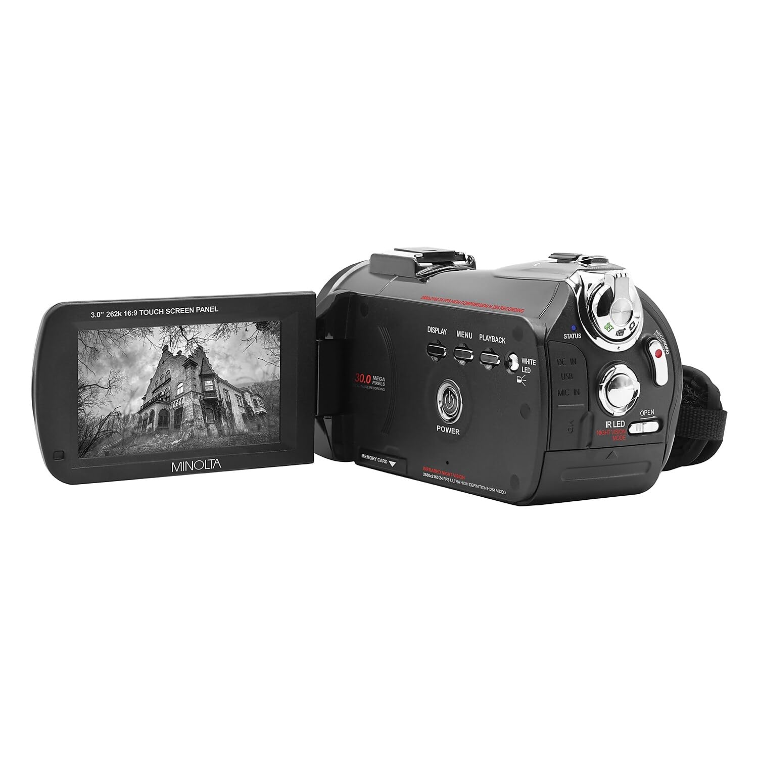 Minolta Camcorder - 4K Ultra Hd Video, 30Mp Photos, Night Vision, 16X Zoom, Anti-Shake, Ir Sensor, Time Lapse, 3-Inch Touchscree