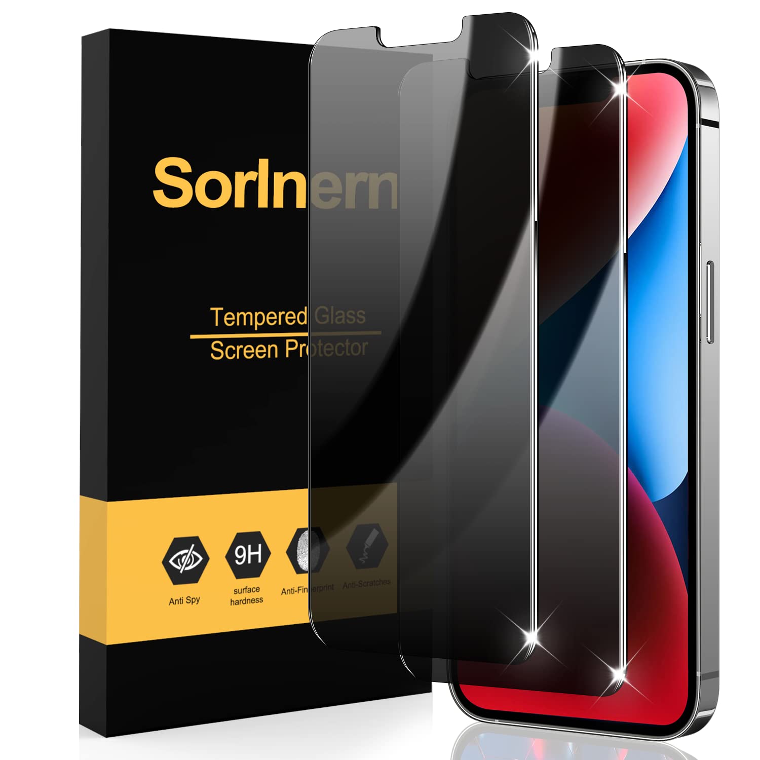 Sorlnern For (2 Pack) Privacy Screen Protector For Iphone 14/13 / 13 Pro Private Full Screen Protector Tempered Glass Accessorie