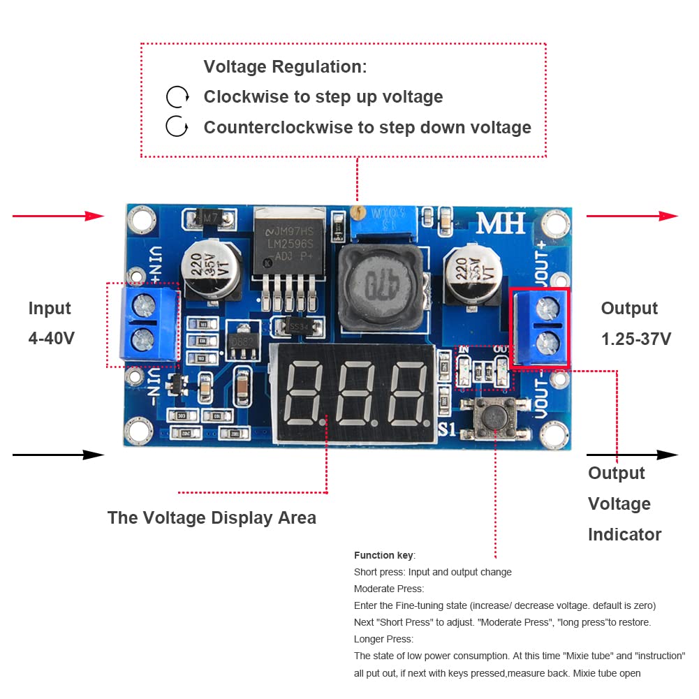 Stemedu 3Pcs Lm2596 Dc To Dc Buck Converter 4 40V To 1.25 37V Adjustable Voltage Regulator Step Down Module With Led Voltmeter D