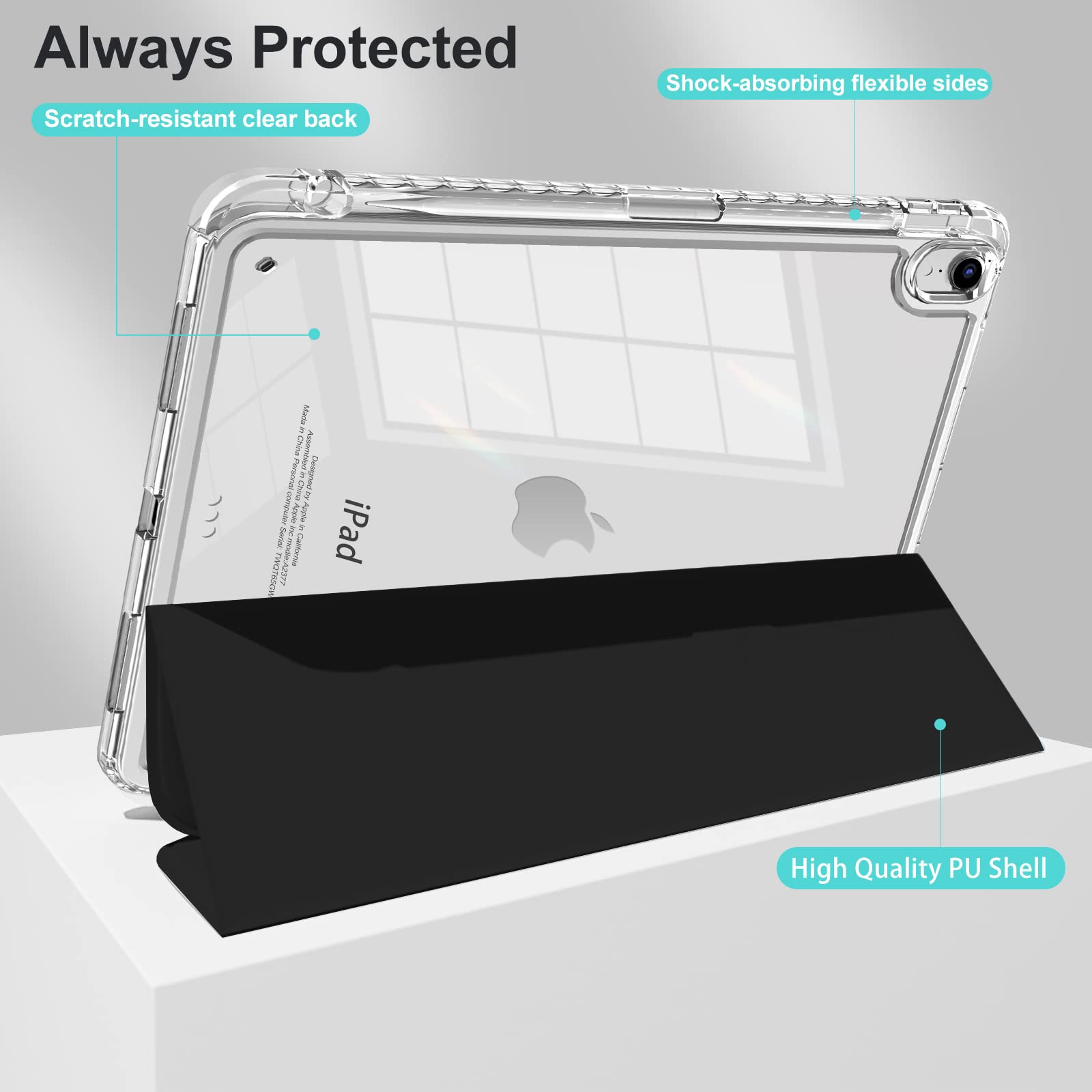Mygroo For Ipad Air 6Th Generation Case 2024 With Pencil Holder, Air 5Th Generation Case, Slim Smart Cover With Clear Back Shell