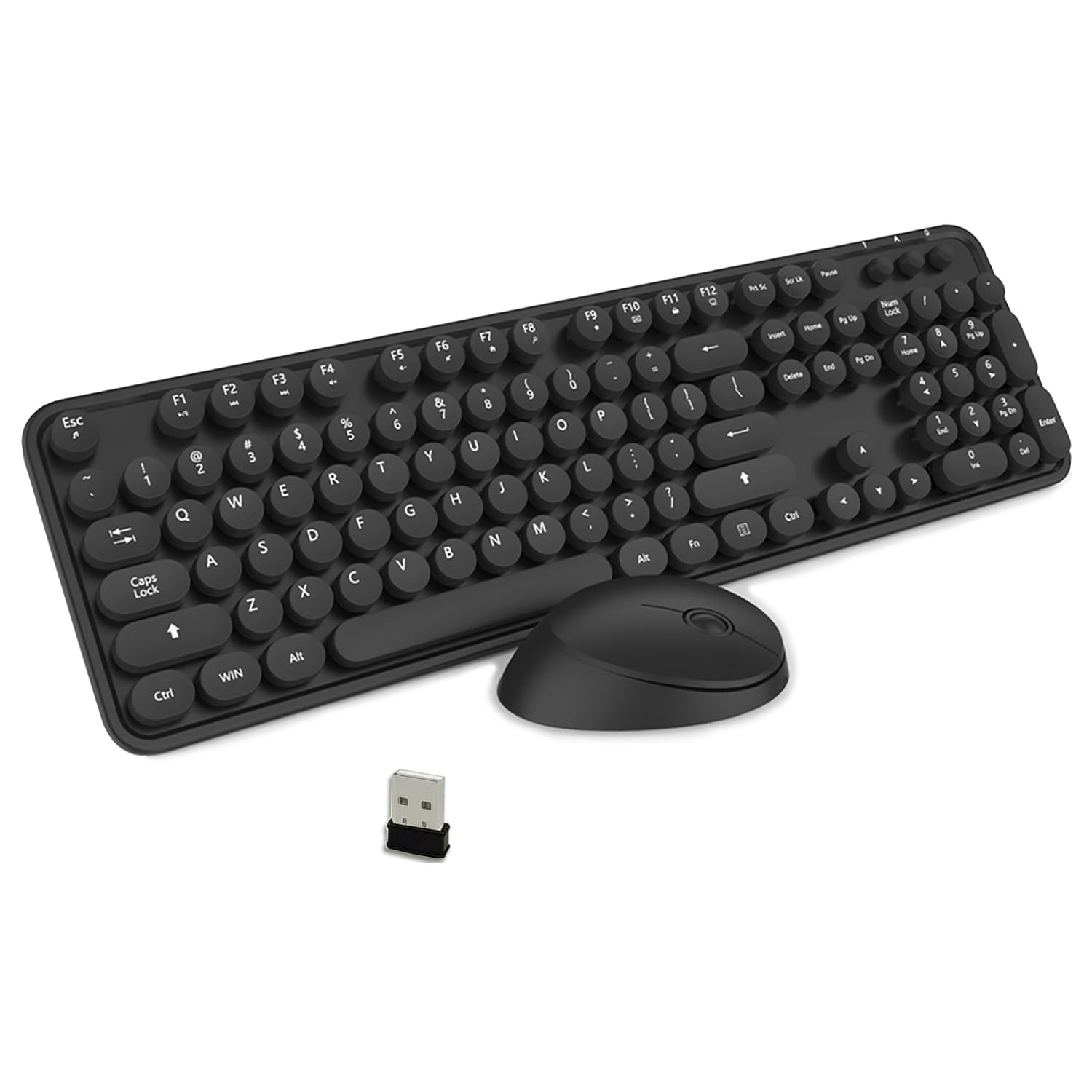 STIVIC Wireless Keyboard and Mouse Combo, Retro Style Keyboard with Round Keycaps, 2.4GHz DropoutFree Connection Mouse with 3 A