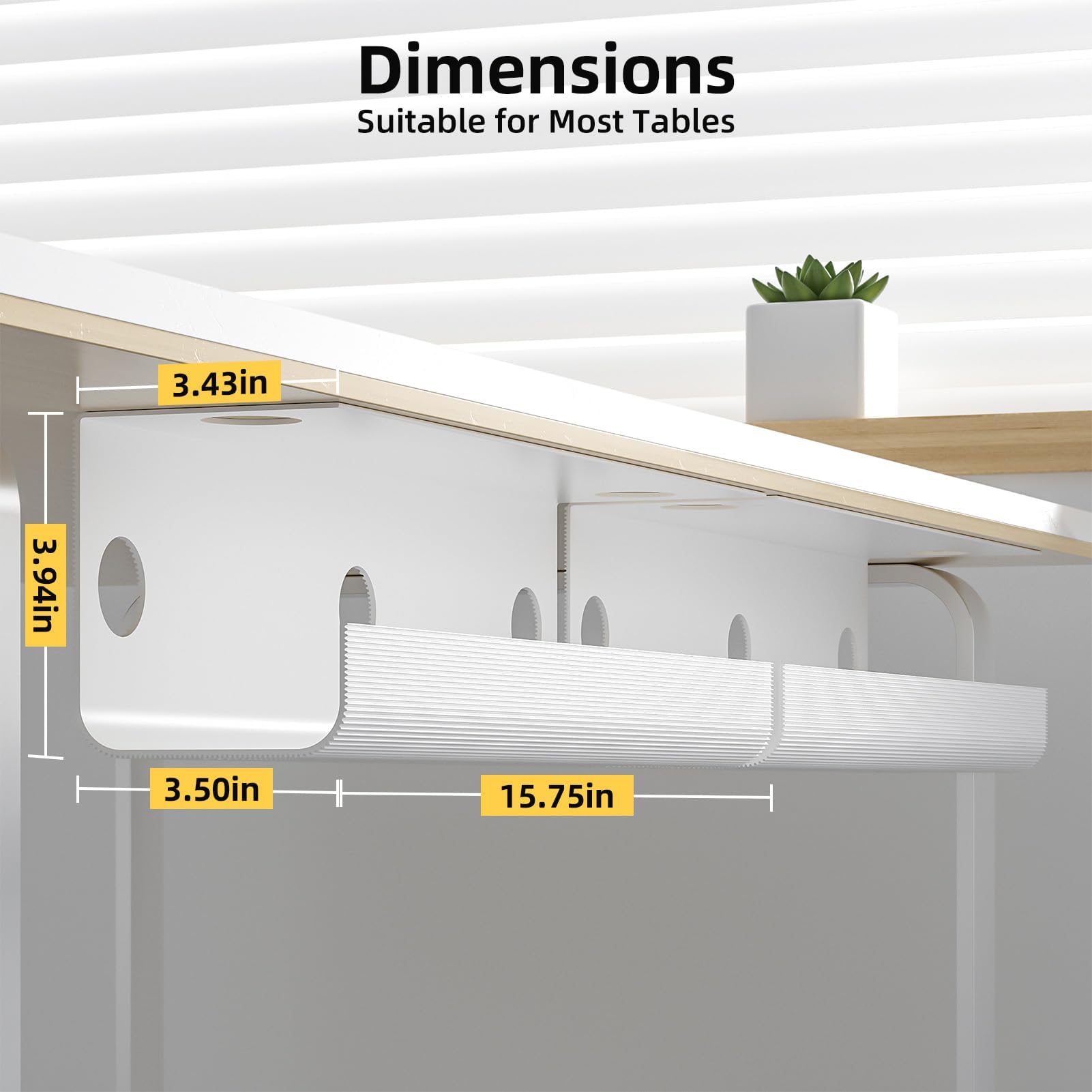 Yecaye Large Under Desk Cable Management,Easy Install Cable Management Under Desk With 4 Cable Holders & 6 Ties,Child & Pet Safe