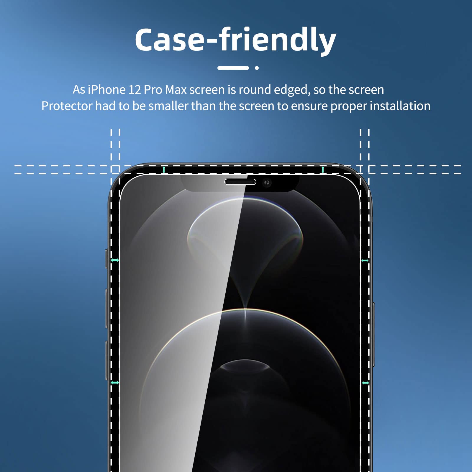 New'C 4 Pack, 2 Pack Screen Protector For Iphone 12 Pro Max + 2 Pack Camera Lens Protector, Sensor Protection,Case Friendly Temp