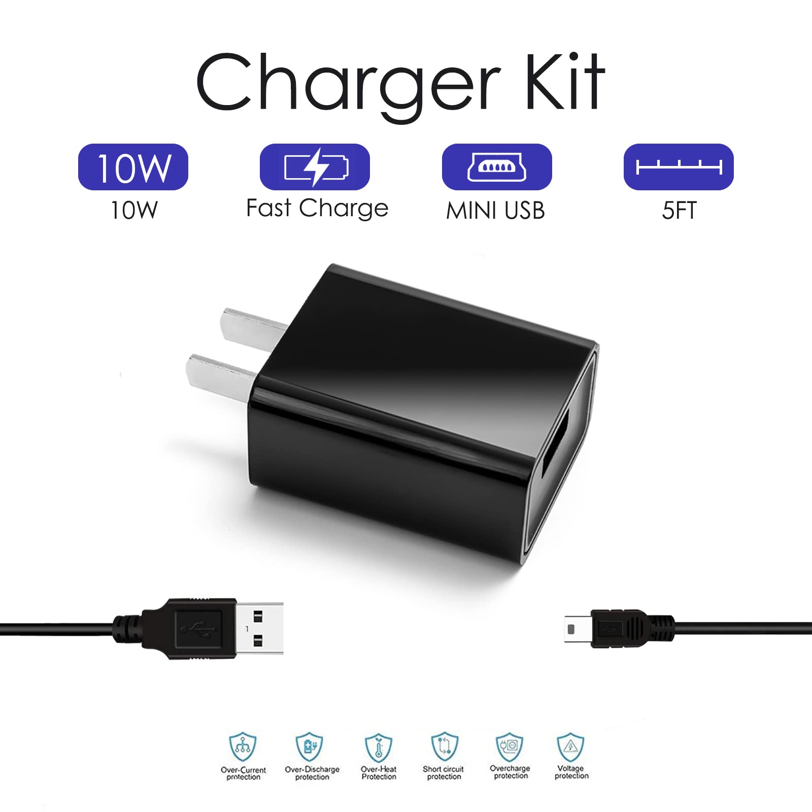 5V Wall Fast Charger & 5Ft Mini Usb Charging Cable Power Cord For Garmin Drive Smart Nuvi Gps 40 42 42Lm 44 52 52Lm 54 54Lm 55 55Lmt 56 57 57Lm 58 65Lm 66Lm 67Lm 68Lm 200W 205W 250 255W 260W 256W 1300