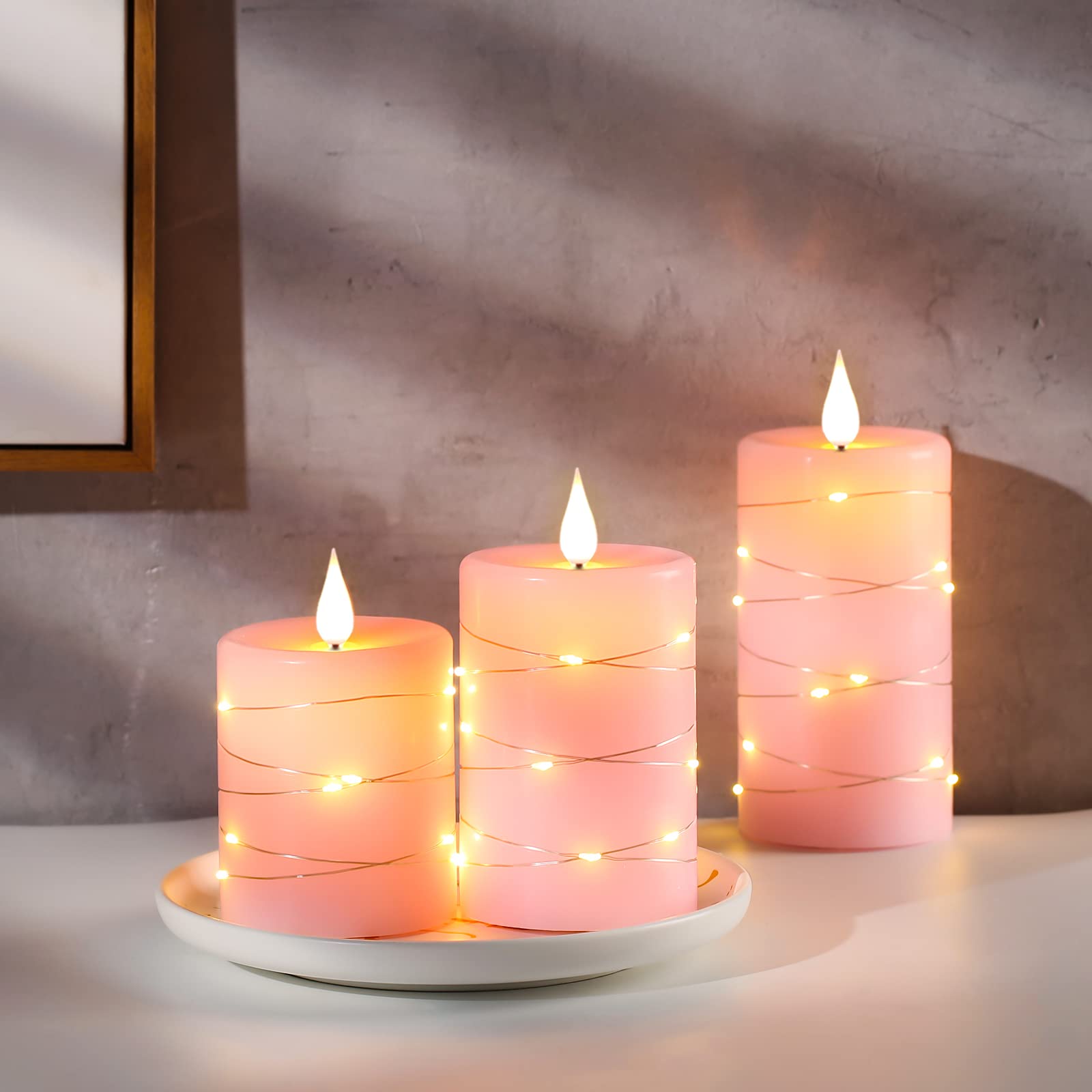 Da By Flameless Candles With String Lights,Battery Operated Candles,Led Flickering Candles With Remote Control And Timer, Real W