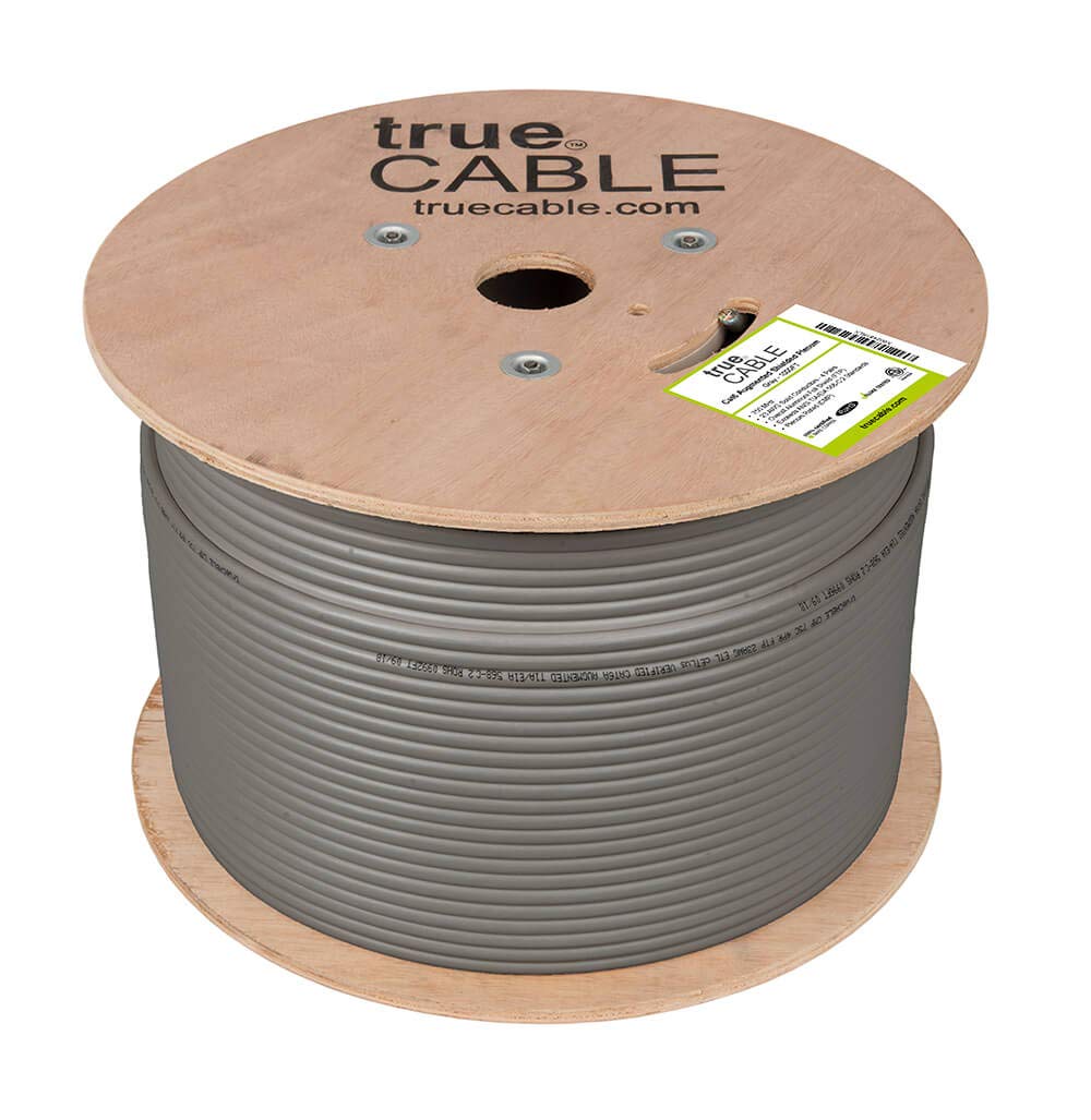 Truecable Cat6A Shielded Plenum (Cmp), 1000Ft, Gray, 23Awg Solid Bare Copper, 750Mhz, Poe++ (4Ppoe), Etl Listed, Overall Aluminum Foil Shield (F/Utp), Bulk Ethernet Cable