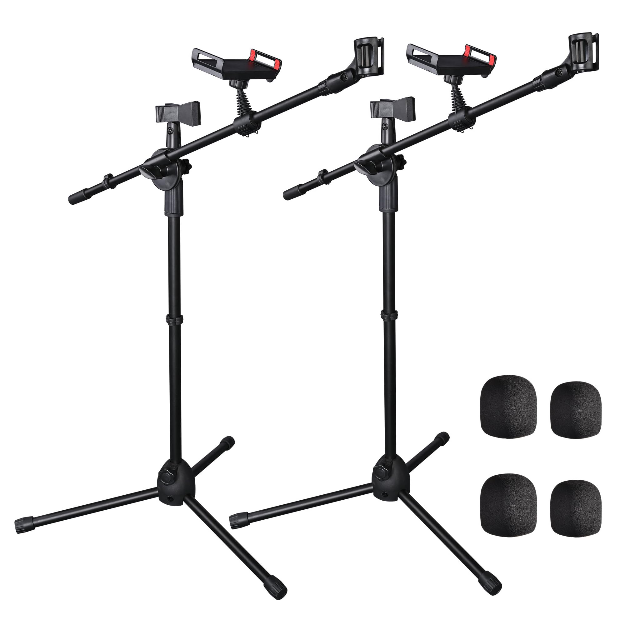 AW 2 Pack Microphone Boom Arm Stand Adjustable Tripod W/Phone Holder Dual Mic Clip