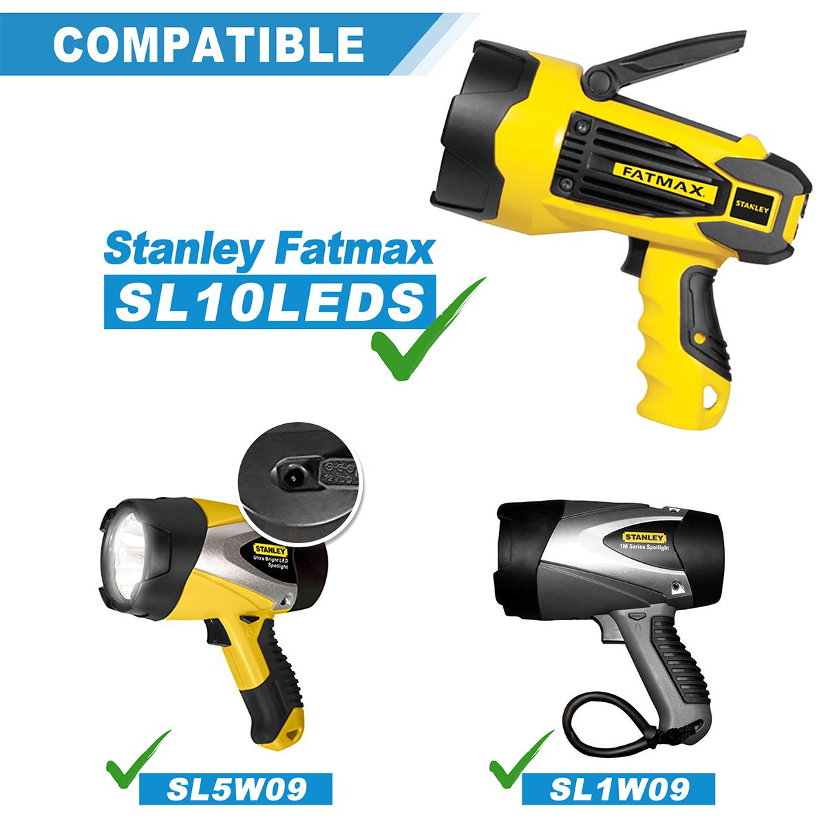 Pwron Ac Adapter Compatible With Stanley Fatmax Sl10Leds 10 Watt Li Ion Led Rechargeable Spotlight, Sl1M09 Sl5W09 Hid0109 Fl5W10 Fl3Wbd Led Rechargeable Flashlight 12Vdc Power Supply Cord