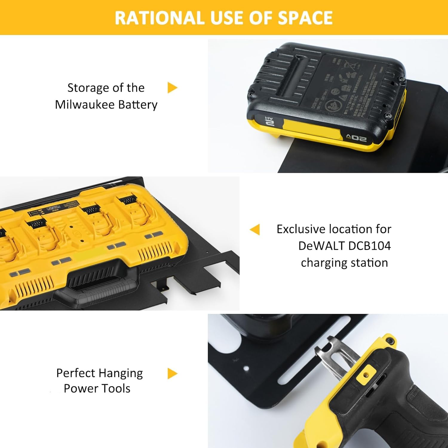 Demao Wall Mount Bracket For Dewalt Dcb104 Charger&Battery, Heavy Duty Drill And Battery Holder For Dewalt Wall Mount Metal Tool