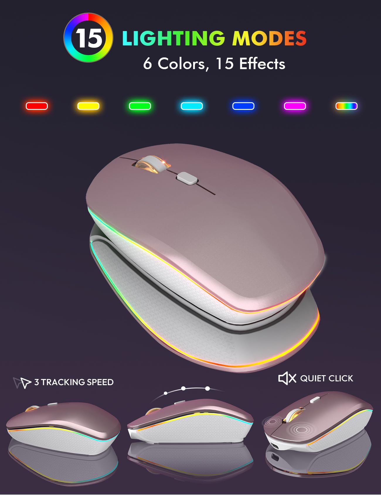 Wireless Keyboard And Mouse Combo   Rgb Backlit, Rechargeable & Light Up Letters, Full Size, Ergonomic Tilt Angle, Sleep Mode, 2.4Ghz Quiet Keyboard Mouse For Mac, Windows, Laptop, Pc, Trueque, Rose