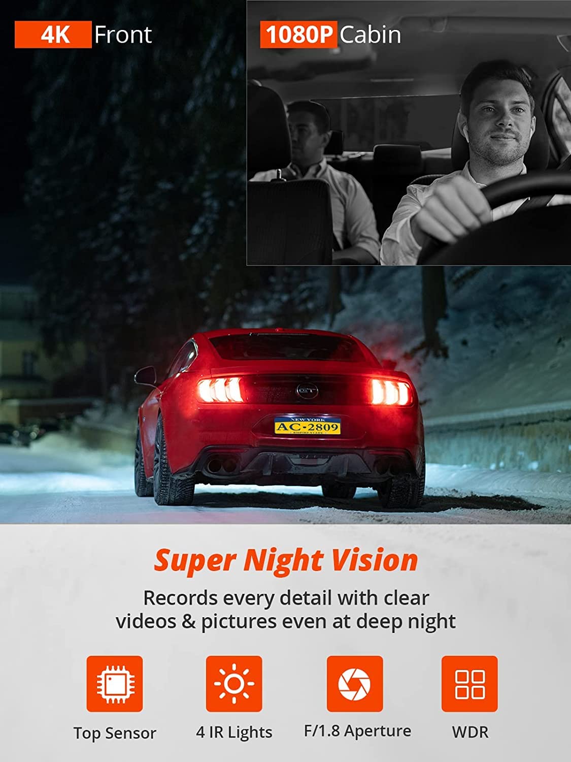 Kingslim D6 4K Dual Dash Cam   Wifi & Gps 4K Front And 1080P Inside Type C Uber Car Camera With Super Night Vision And 24 Hour P