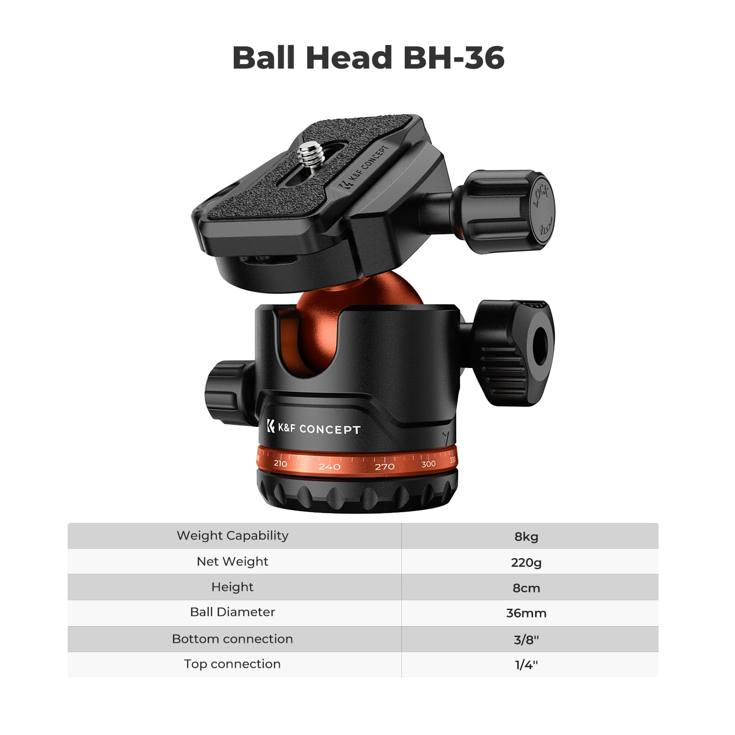 K&F Concept 70 Inch/178Cm Camera Tripod, Lightweight Travel Tripods For Camera With 360 Degree Ball Head Load Capacity 8Kg/17.6Lbs, Cellphone Clip For Smartphone Live Streaming Vlog K234A3+Bh 36