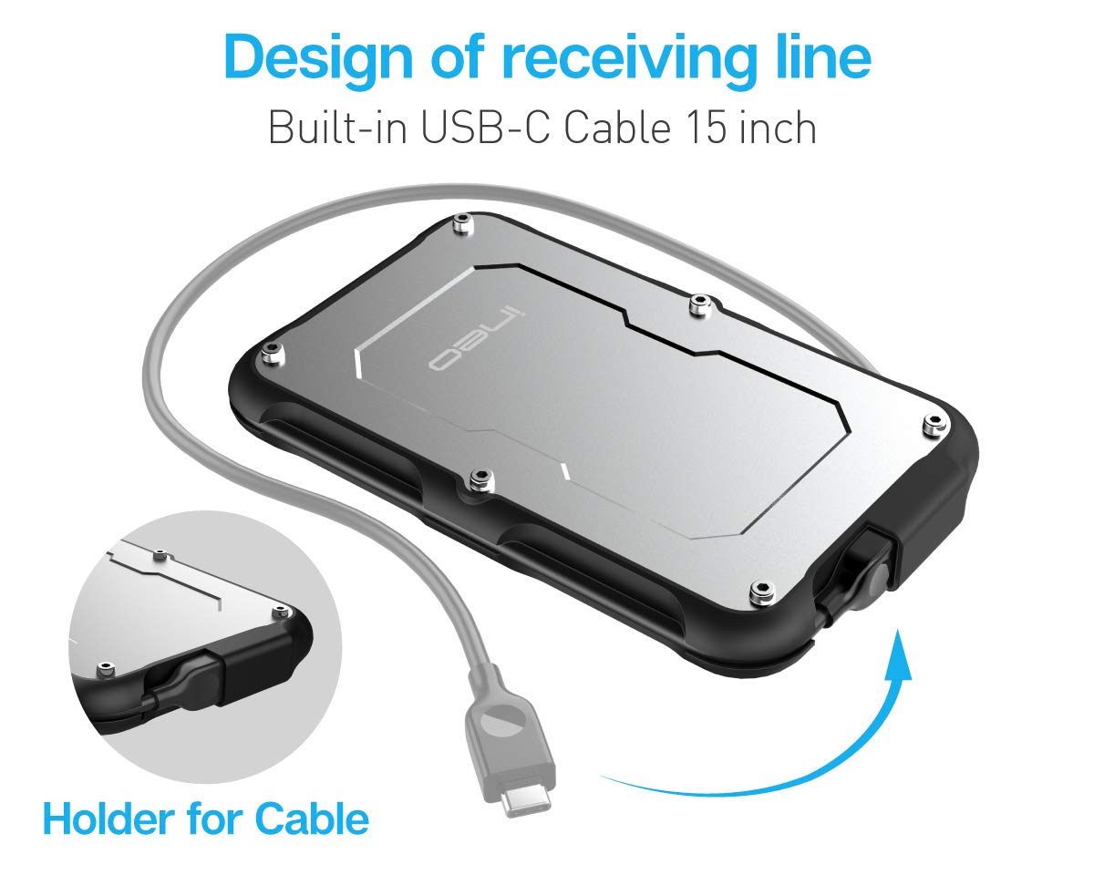 ineo 2.5" USB 3.1 Type-C Rugged Waterproof Shockproof External HDD Enclosure for 9.5mm & 7mm SATA SSD - Model C2580c