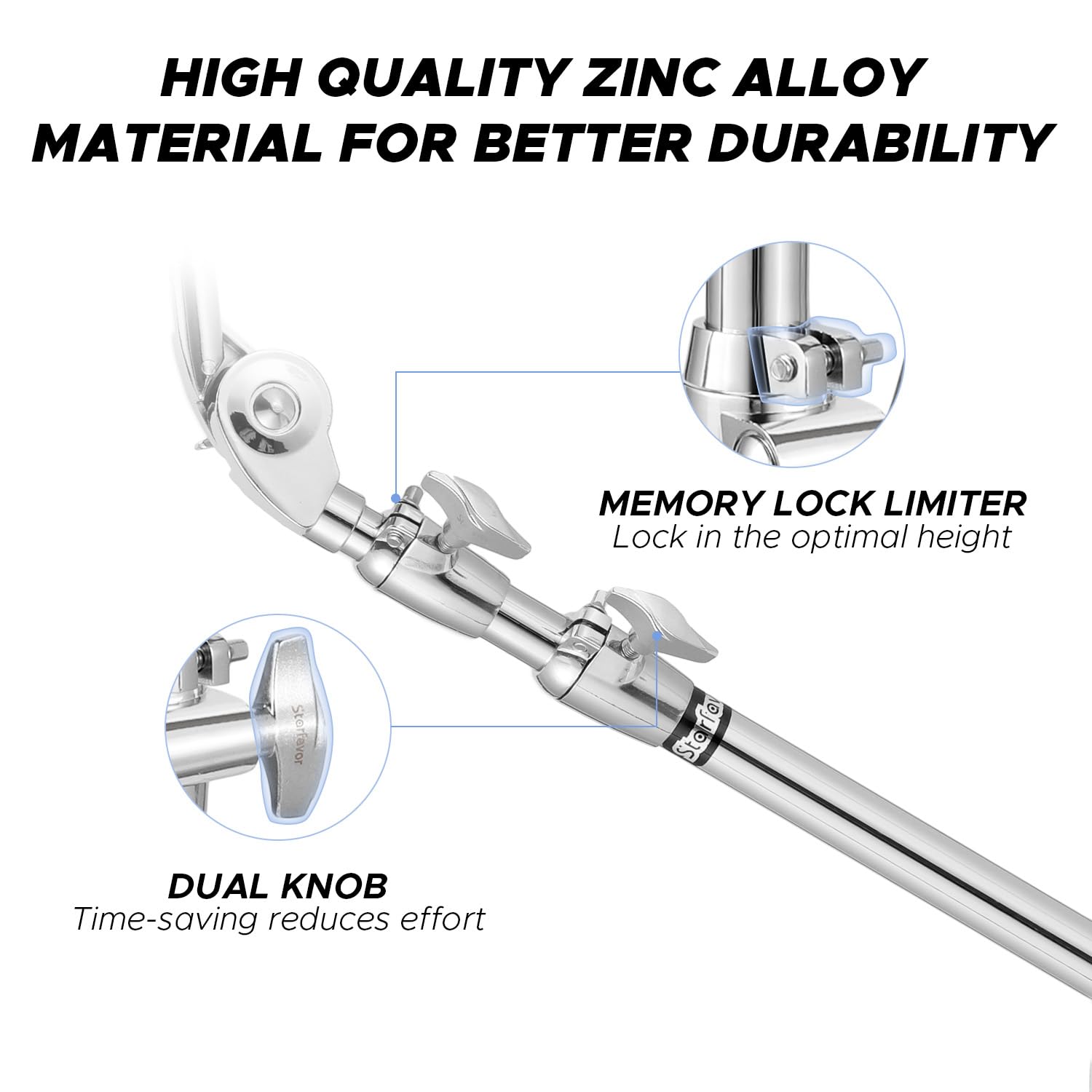 Starfavor Straight Cymbal Stand Double Braced Support Adjustable Height 22-49, Heavy Duty Double Braced Legs With Non-Slip Rubbe