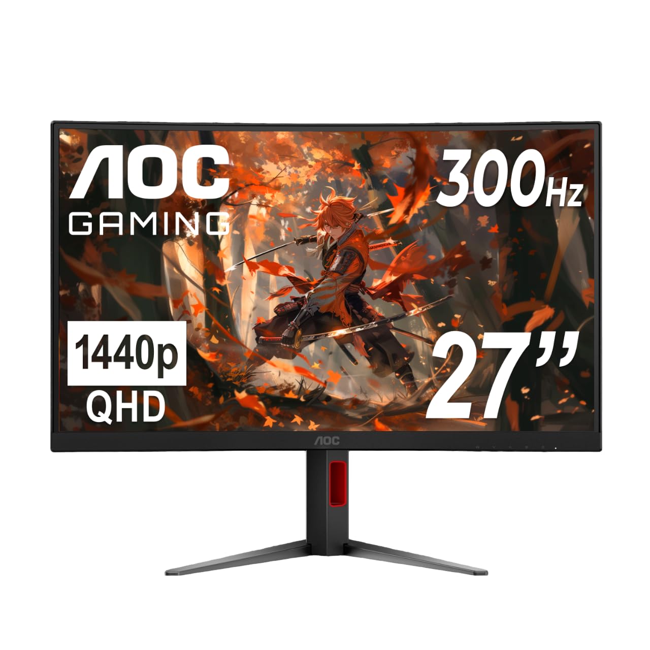 AOC CQ27G4ZH 27 Curved Gaming Monitor, QHD 2K 2560x1440, 1500R VA, 300Hz 0.3ms MPRT, HDMI x2, DP x1, Height Adjustable Stand, HD