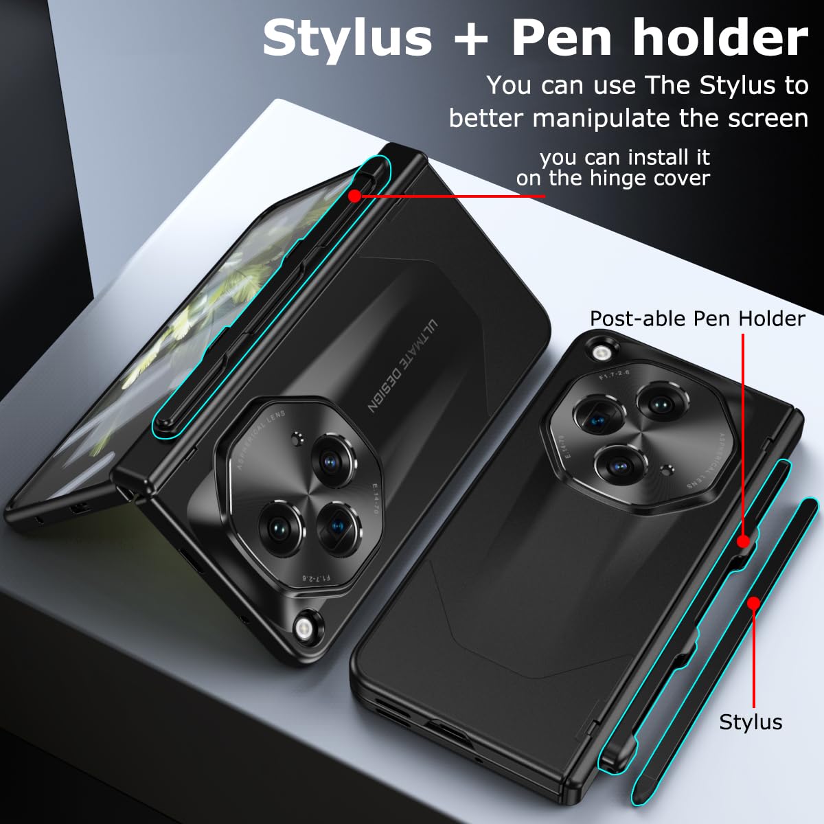 Yqodsz For Oneplus Open Case With Stylus & Pen Holder, [Octagon Camera Protector] [Screen Protector] [Hinge Protection] All Incl