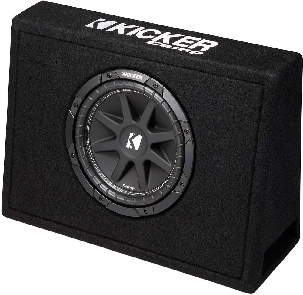 Kicker Subwoofer And Amp Package Of 3 Items   10'' Comp Vented 300 Watt Single Sub Enclosure, Ds18 Class D 2 Channel Amplifier,