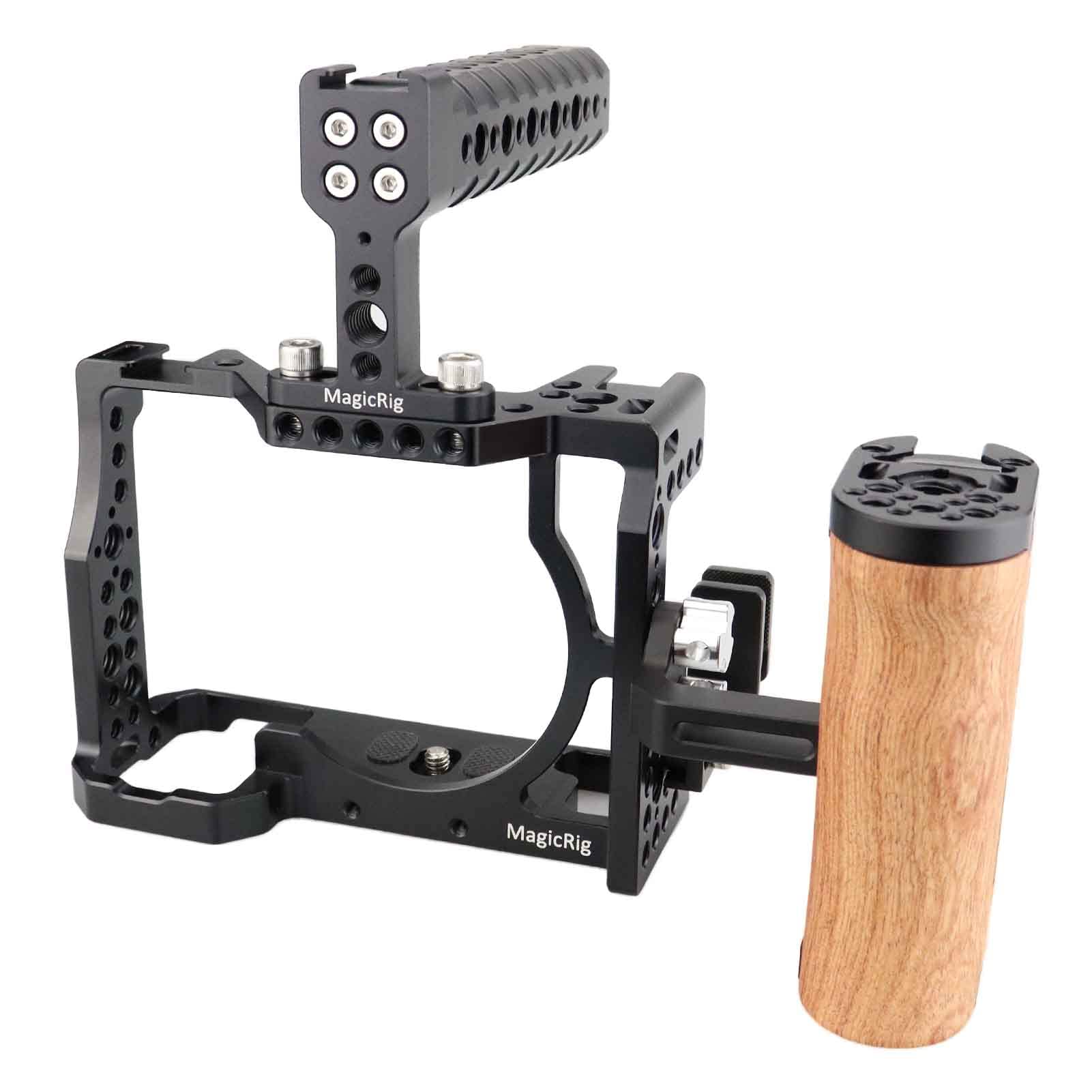 Magicrig Camera Cage Kit For Sony A7Iii Series,With Top Handle Grip Wooden Side Handle Hdmi Cable Clamp Lock,Built In Cold Shoe