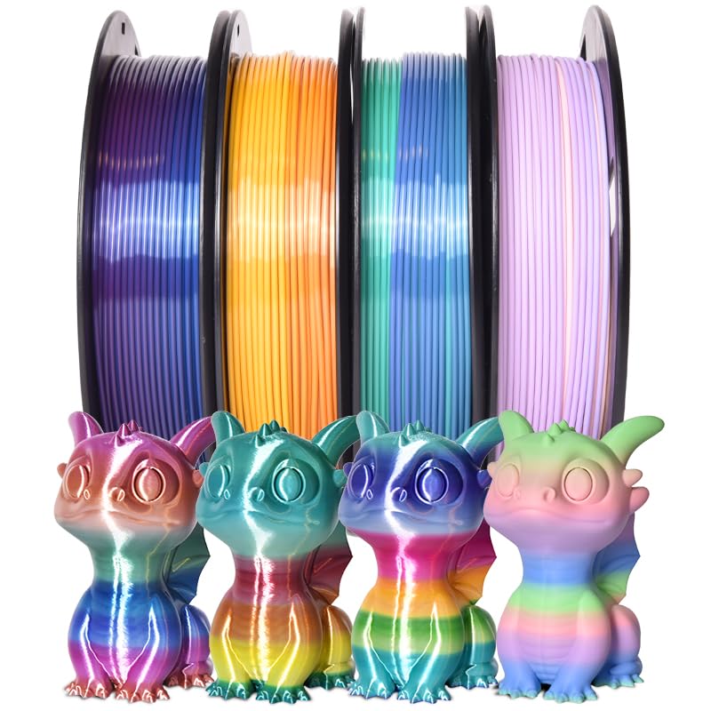 RAMBERY 3D Printer Filament Bundle Silk Shiny Rainbow PLA Filament, Multicolored Fast Color Change Rainbow Toughness Upgraded 3D