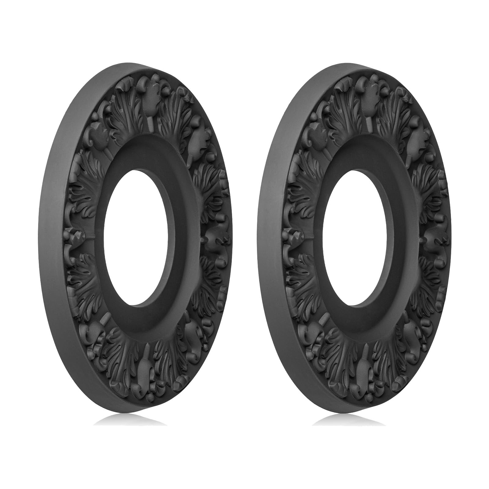 Elfcab 2 Pcs Vintage Carved Flower Pu Ceiling Medallion For Light Fixtures And Ceiling Fans 10 1/8''Od X 4''Id X 0.8 ''P (Black)