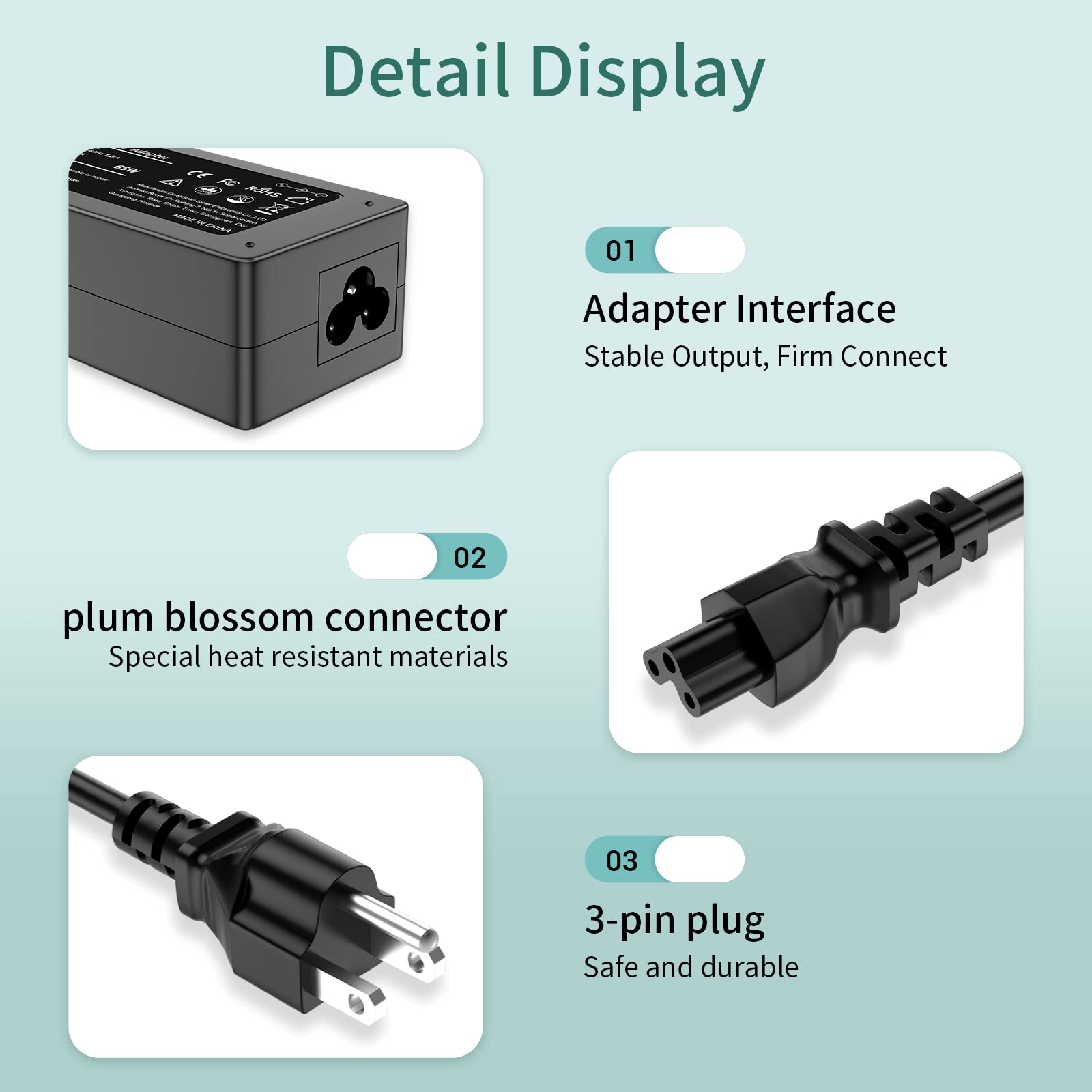 65W For Hp Laptop Charger Probook, Envy, Pavilion, Stream, Elitebook, X360 Hp Computer Charger Blue Tip Notebook Pc Ac Adapter Power Cord   10Ft