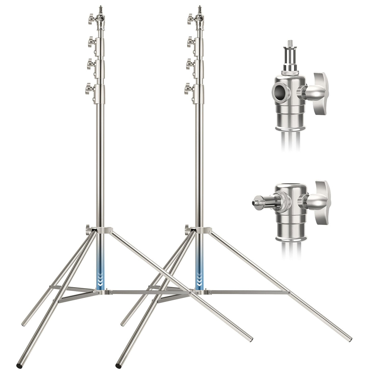 2 Pack Stainless Steel Photography Light Stand 13Ft / 4M, Spring Cushioned Heavy Duty Tripod Stand With 1/4 To 3/8 Screw Adapter