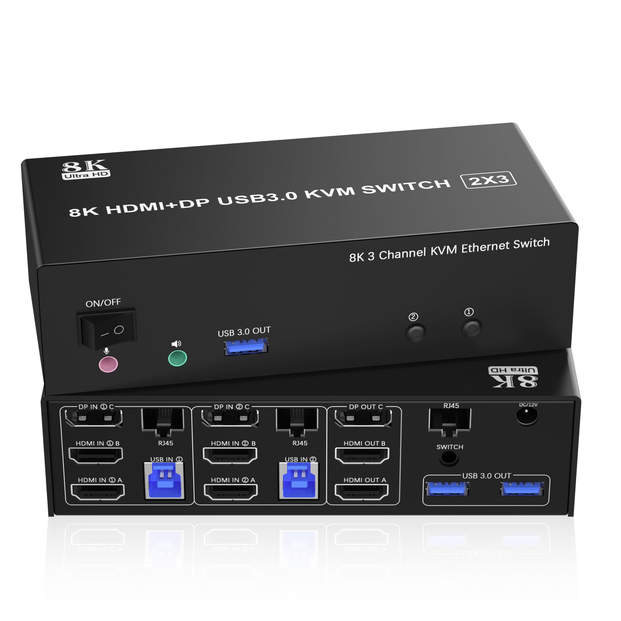 Kvm Switch 3 Monitors 2 Computers 8K@60Hz 4K@144Hz, 2 Hdmi + Displayport Usb3.0 Kvm Switch Triple Monitor For 2 Computer Share 1