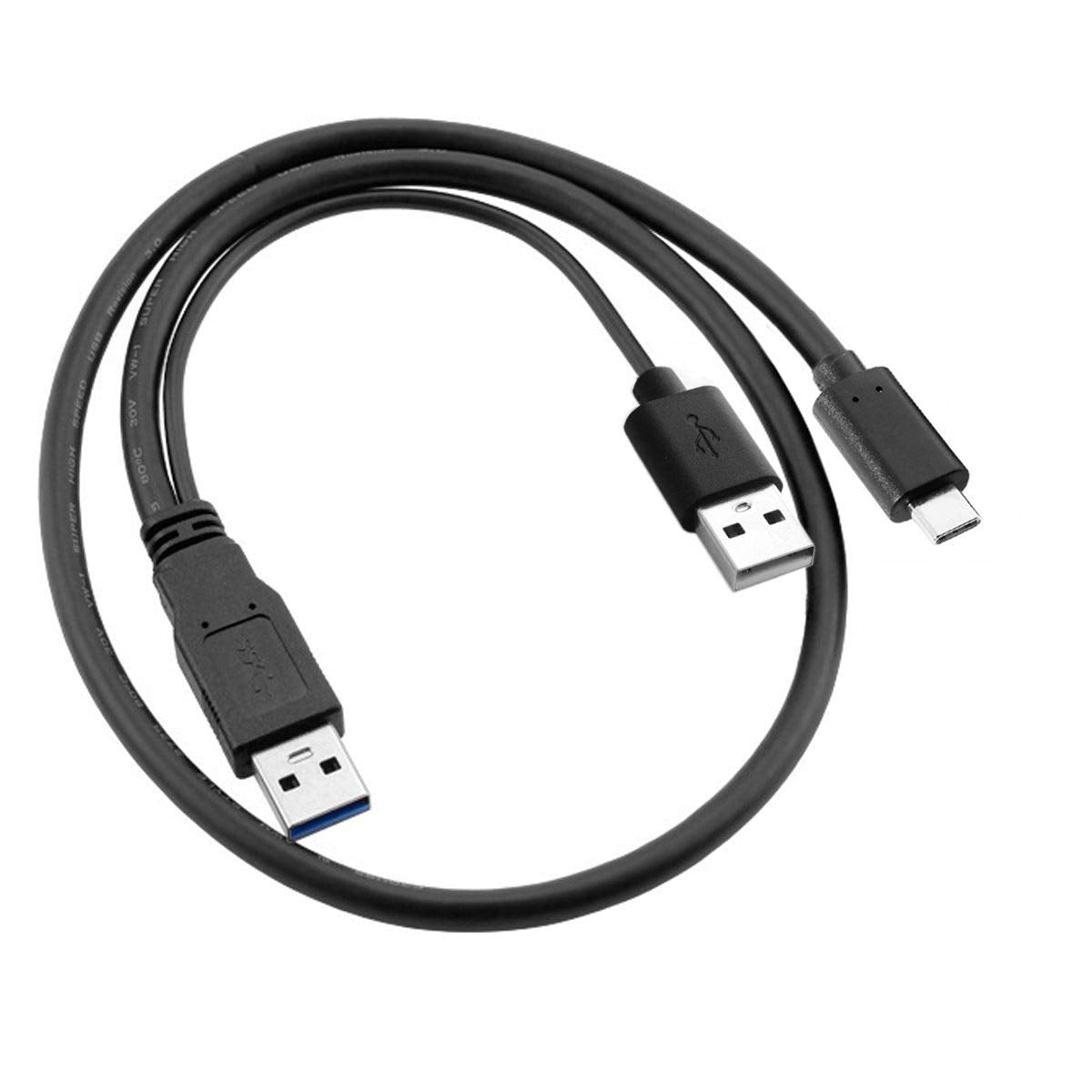 cablecc Type-C USB-C to USB 3.0 Male & USB 2.0 Dual Power Data Y Cable for Laptop & Hard Disk