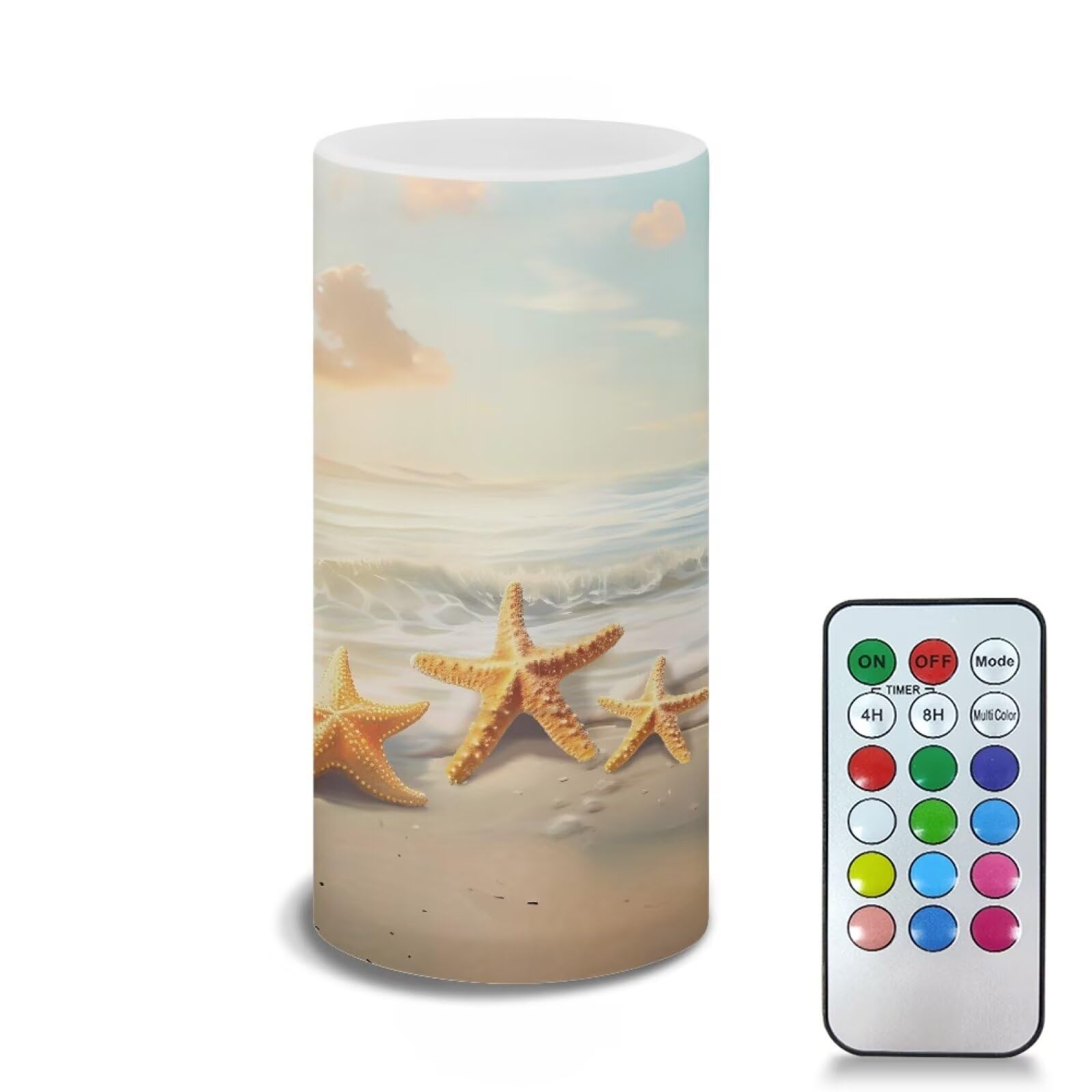 Poceacles Beach Starfish Gold Flameless LED Candle Auto-Moving Wick Effect Votive Tealights Realistic Pillar Candle with Remote 