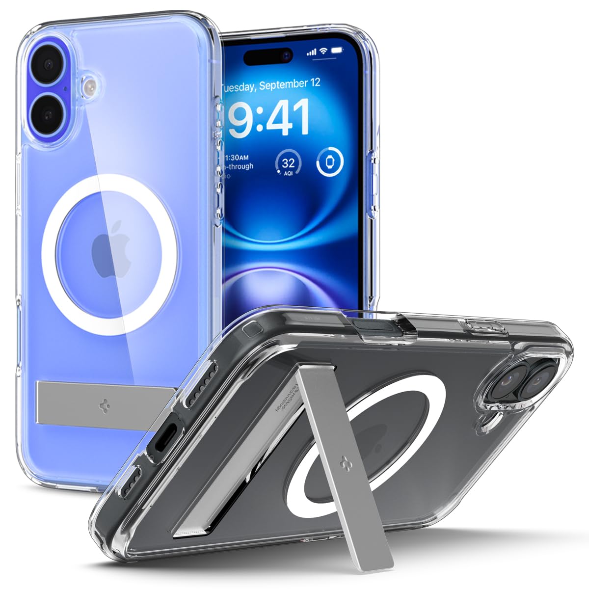 Spigen Ultra Hybrid S MagFit Designed for iPhone 16 Plus Case [Kickstand] [Anti Yellowing], Compatible with MagSafe - Crystal Cl