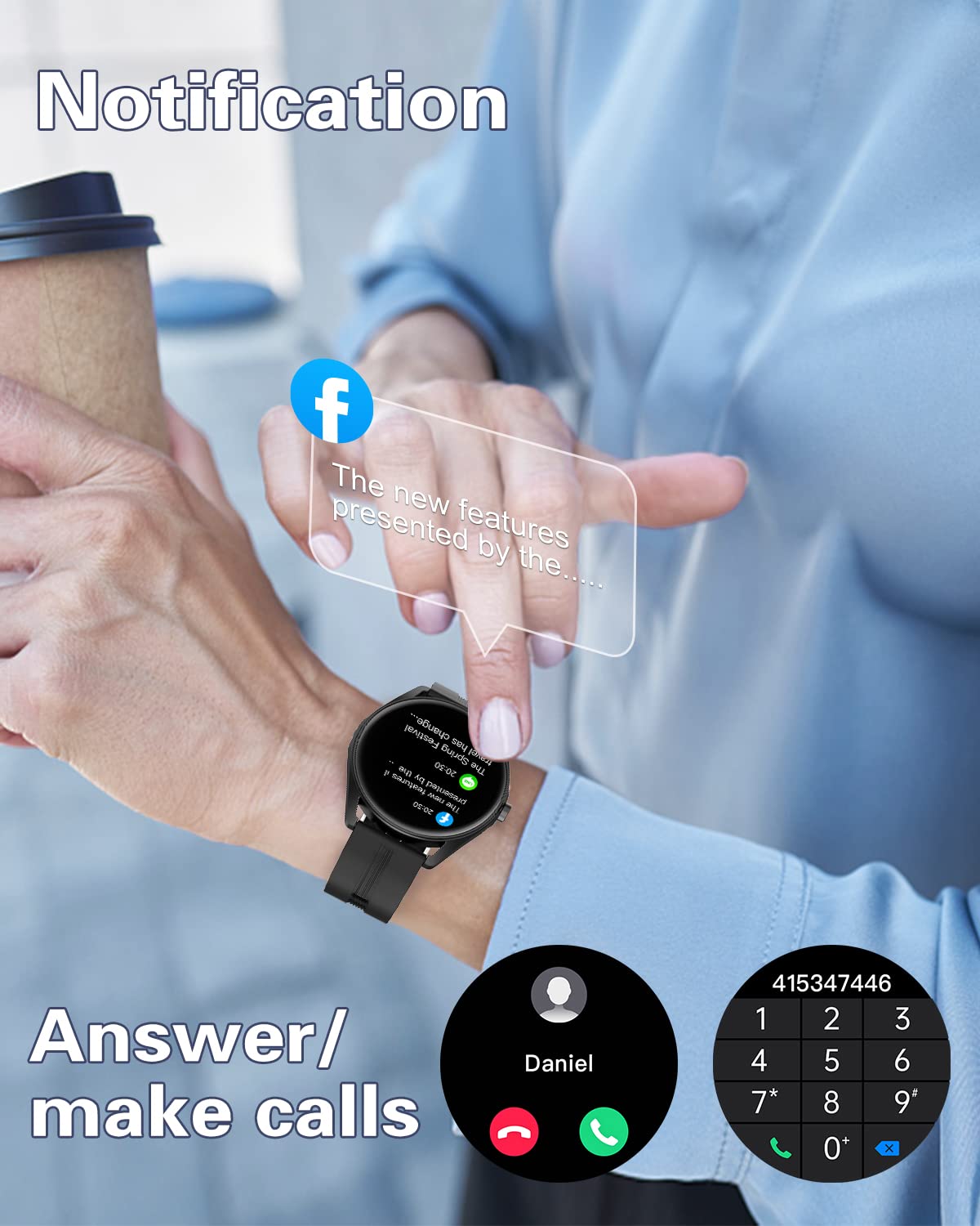 Huakua Smart Watches For Men Women (Answermake Calls) Compatible With Iphoneandroid Phones, Reloj Para Hombre Mujer Round Fitnes