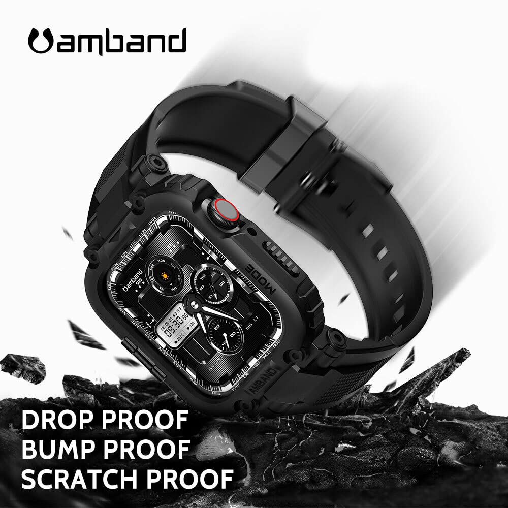 Amband Bands Compatible With Apple Watch 9/8/7 45Mm, M1 Sport Series Rugged Case Protective Cover For Iwatch 6/Se/5/4/3 42/44/45