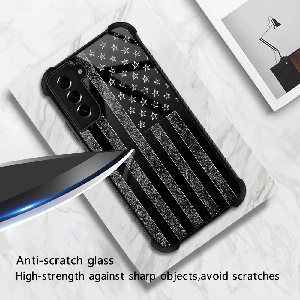 ZHEGAILIAN Samsung Galaxy S21 Phone Case Anti-Scratch Shockproof TPU Organic Glass Gray Flag