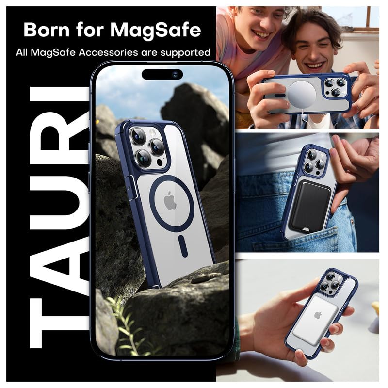 Tauri For Iphone 15 Pro Max Case Blue, [Compatible With Magsafe] With 2X Screen Protector + 2X Camera Lens Protector, Military G