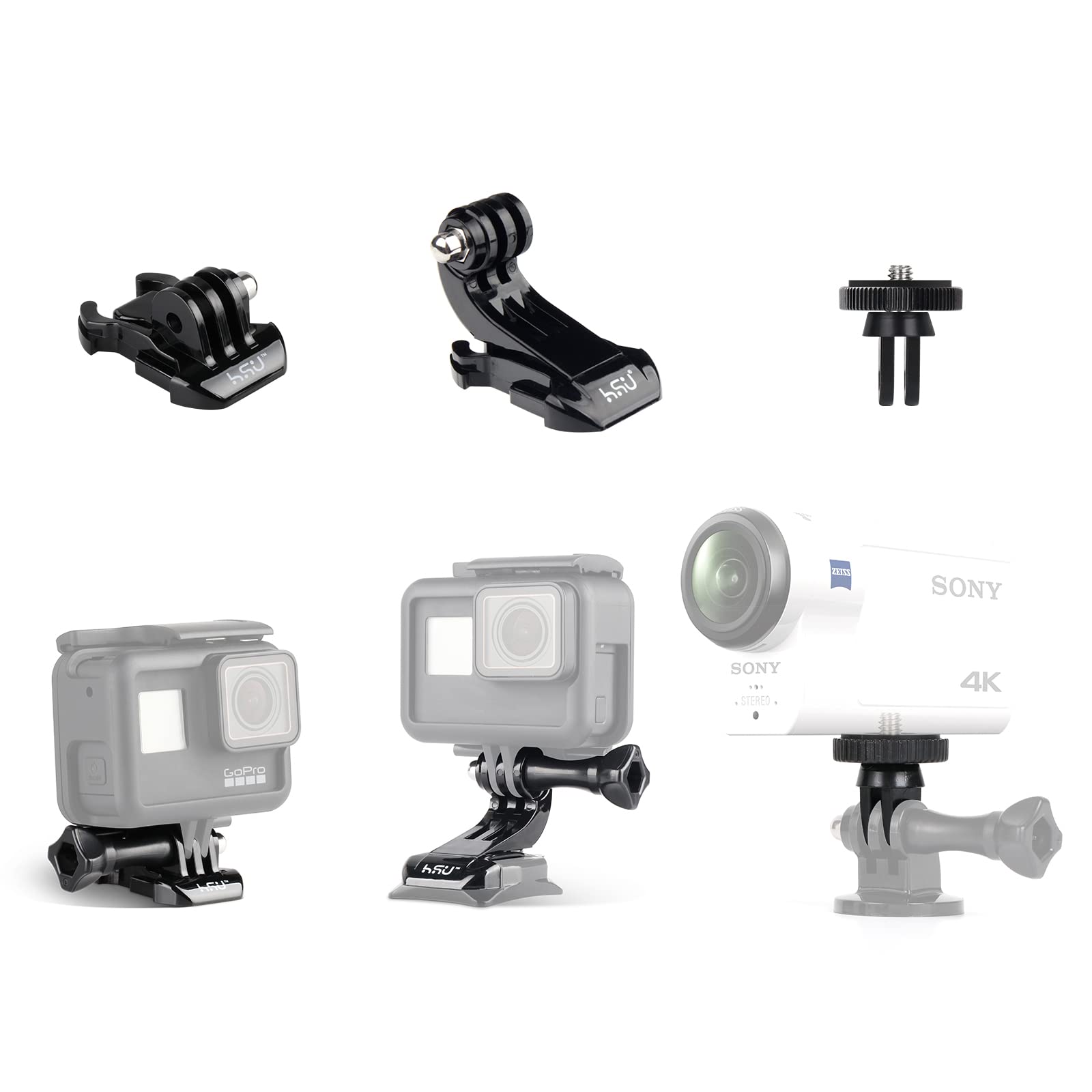 Hsu Basic Adapter Grab Bag For Gopro   13Pcs Kit Including Quick Release Buckle, J Hook Buckle, 3 Way Pivot Arms, Tripod Mount, Curved Extension Arm And Thumbscrews