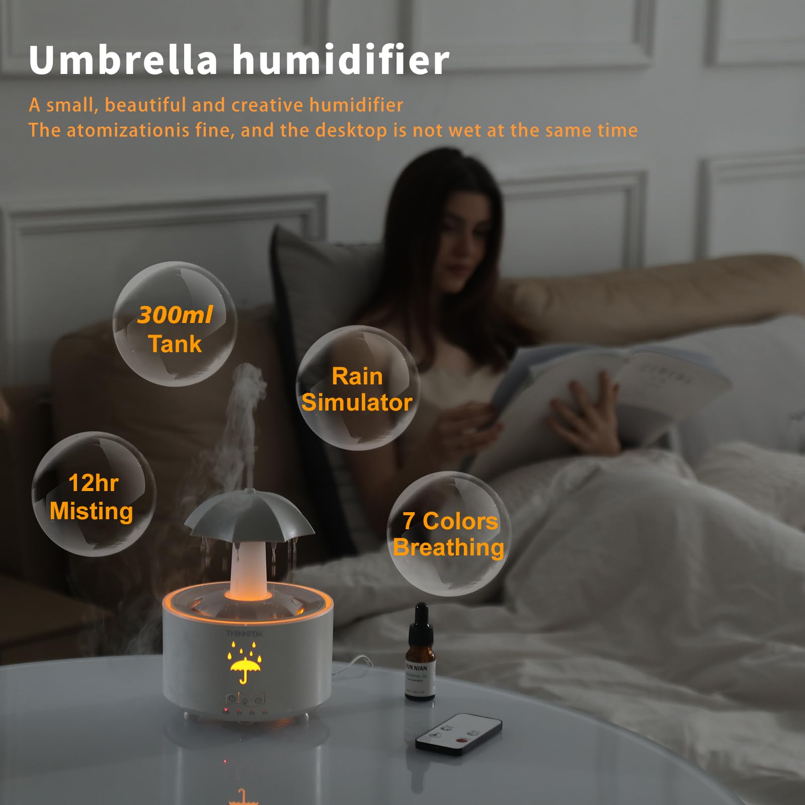 Humidifiers For Bedroom,Aromatherapy Essential Oils Diffuser,Quiet Ultrasonic Clouds And Cool Mist Humidifier, 7 Colors Breathin