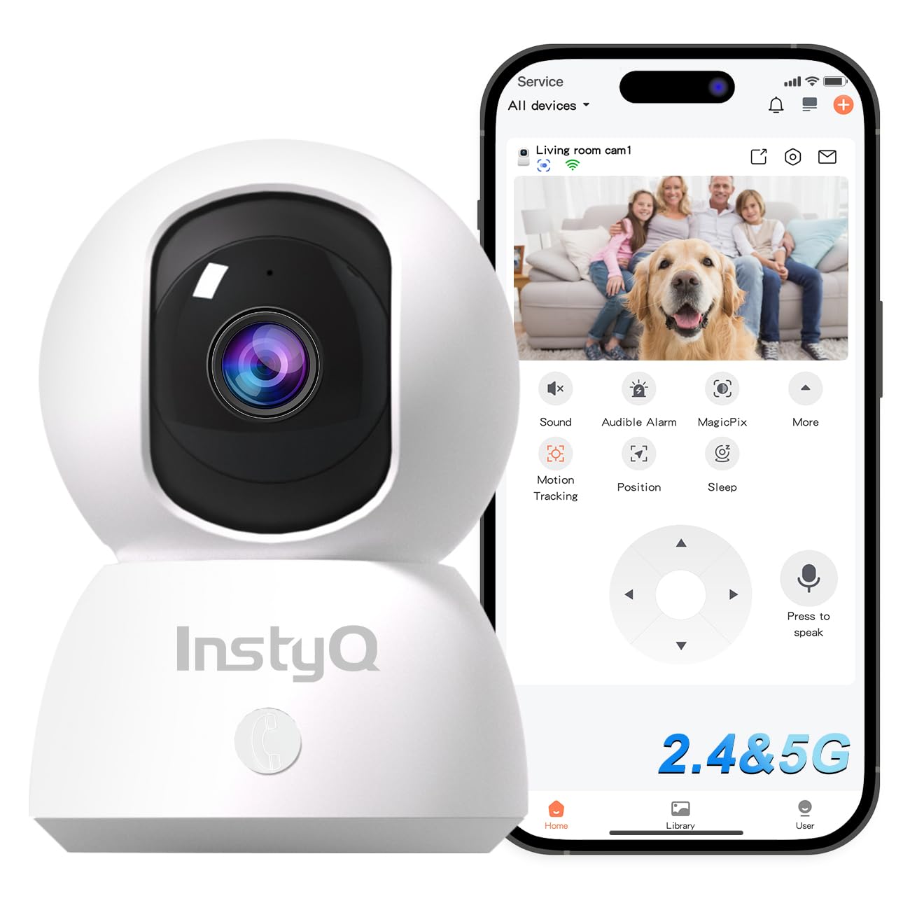 Indoor Security Camera 2K, 5G/2.4G Wifi Camera For Home Security With Auto Tracking, Pan/Tilt, Human/Pet Detection, Sd&Cloud Sto