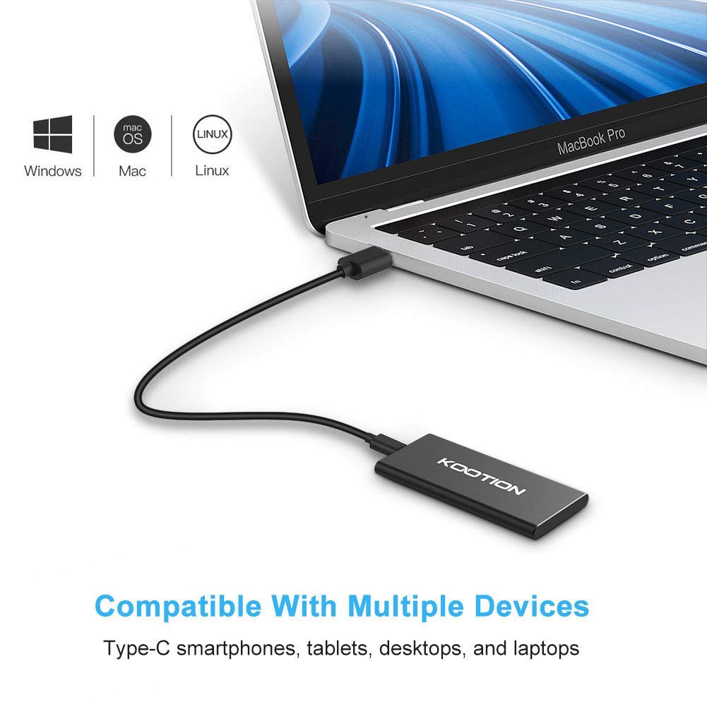 Kootion 1Tb External Ssd Hard Drive Usb 3.1 Type C Ultra Slim Portable Solid State Drive 1Tb, Read Up To 500Mb/S & Write Up To 4