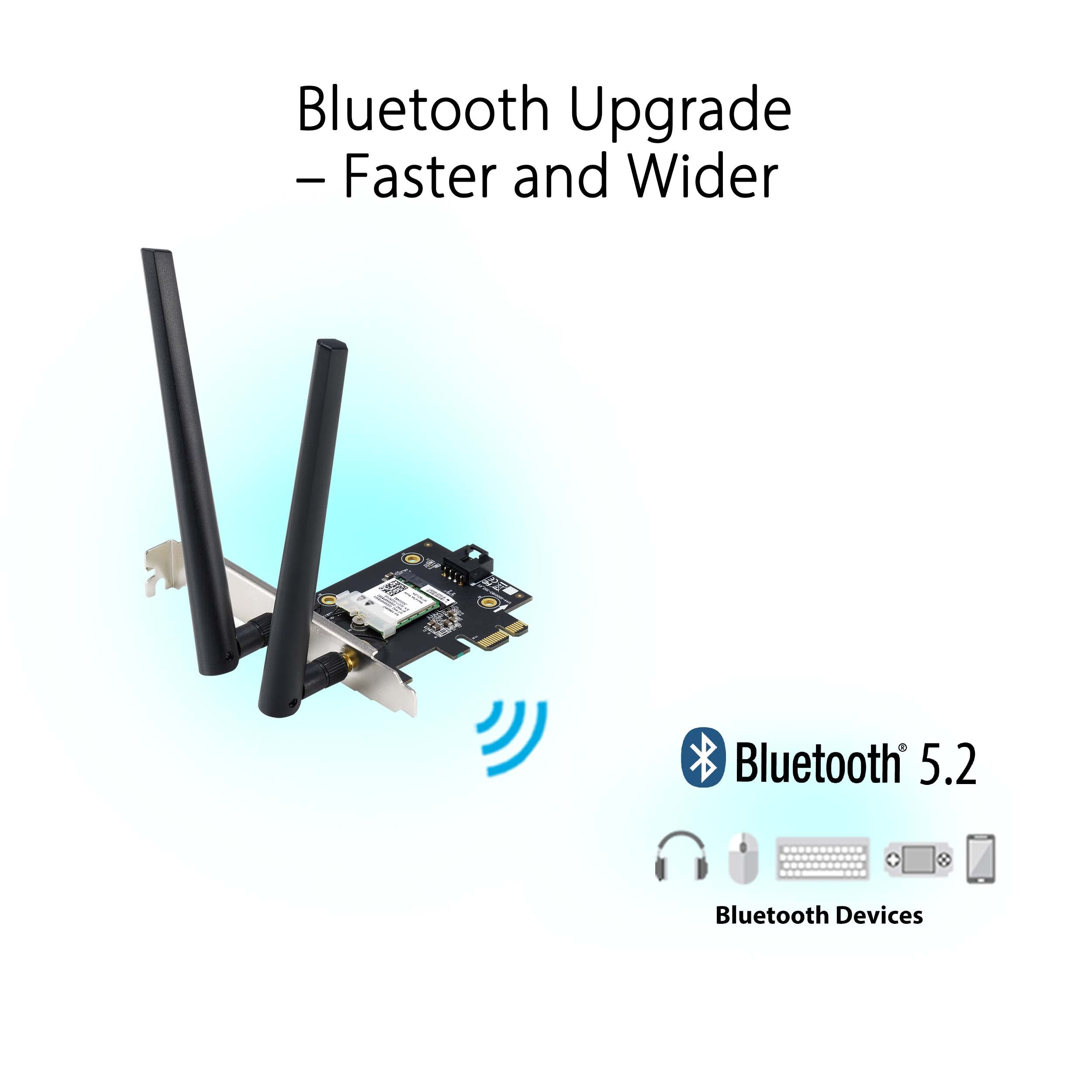 Asus Pce-Axe5400 Wifi6 6E Pci-E Adapter With 2 External Antennas. Supporting 6Ghz Band, 160Mhz, Bluetooth 5.2, Wpa3 Network Secu