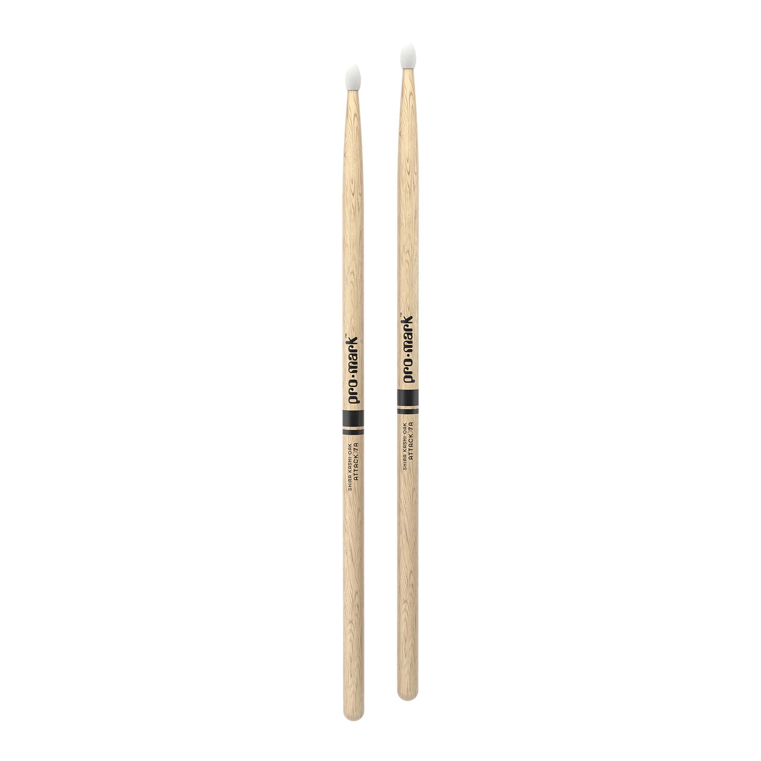 Promark Drum Sticks   Classic Attack 7A Shira Kashi Oak Drumsticks, Oval Nylon Tip, One Pair