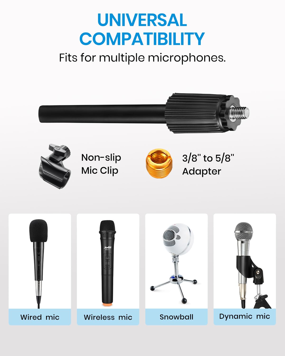 Moukey Desktop Microphone Stand, Adjustable Table Mic Stand With Mic Clip And 5/8' Male To 3/8' Female Screw For Blue Yeti Snowball Spark And Other Microphones, Mms 2