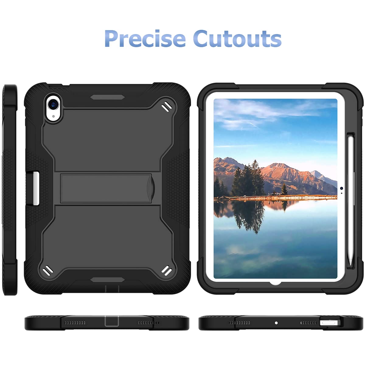 Fingic Ipad 10Th Generation Case 10.9 Inch 2022[Built In Pencil Holder]Heavy Duty Military Grade Shockproof Rugged Kickstand Sli