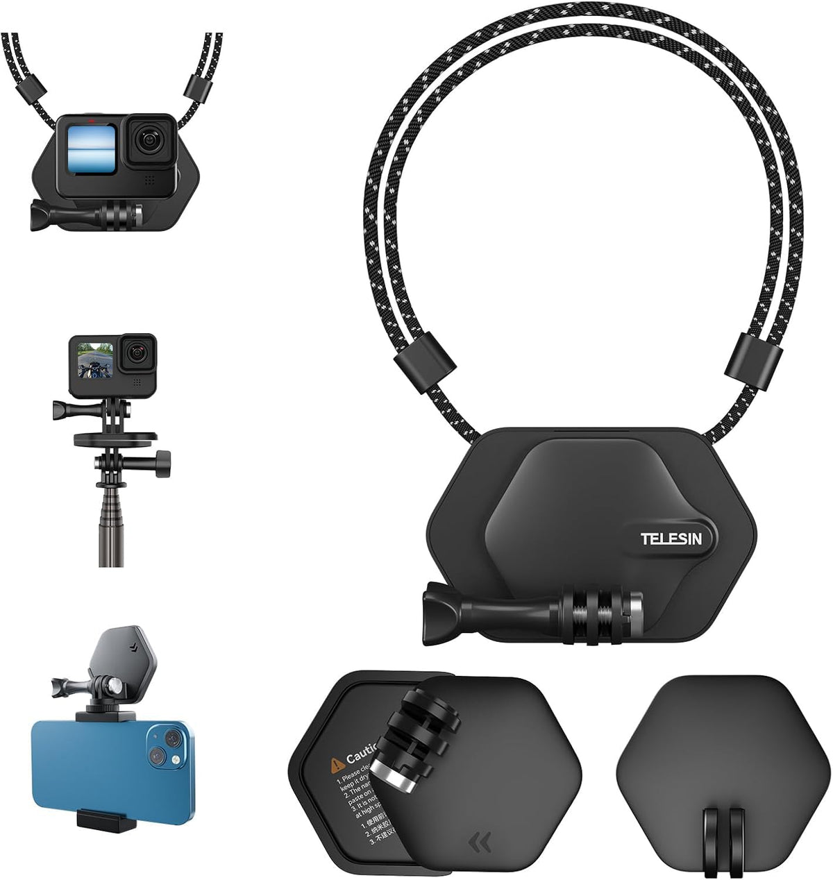 Telesin Magnetic Chest Mount With Neck Strap Holder + Magnet Quick Release Tripod Base For Gopro 12 11 10 Insta360 X3 Ace Dji Action Body Accessories