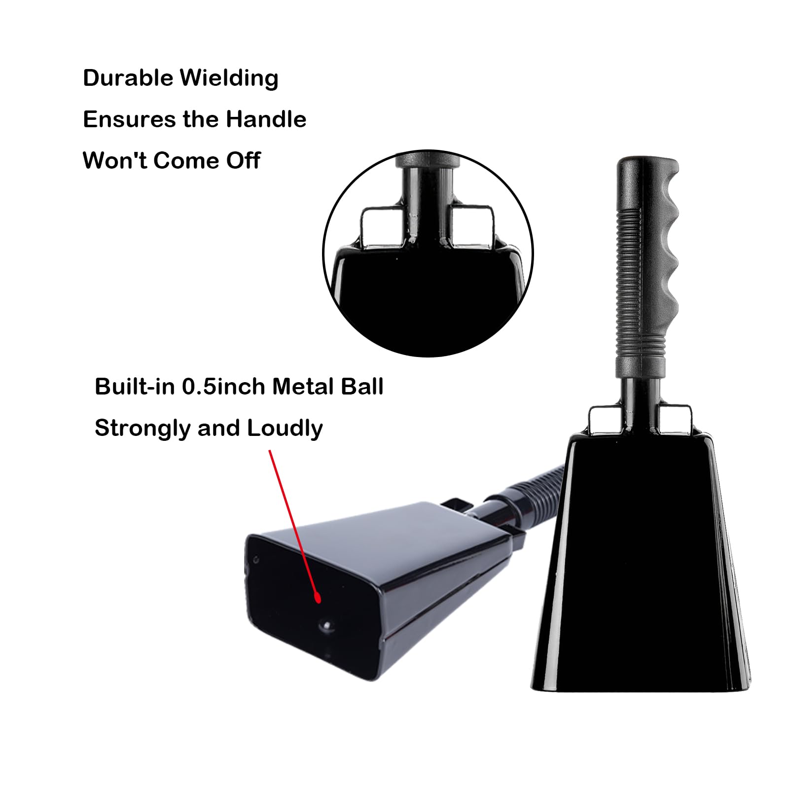 Steel Cowbell With Handle 8 Inch Cow Bells Noise Makers, 2 Pack Large Cowbells For Sporting Events, Hand Percussion Cowbells Che